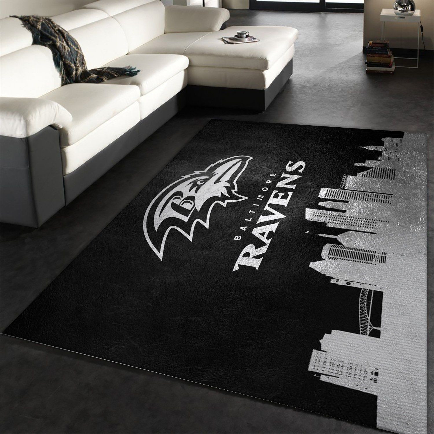 Baltimore Ravens Skyline Team Logos Rectangle Area Rug – Full Print Carpet For Living Room & Bedroom Home Decor