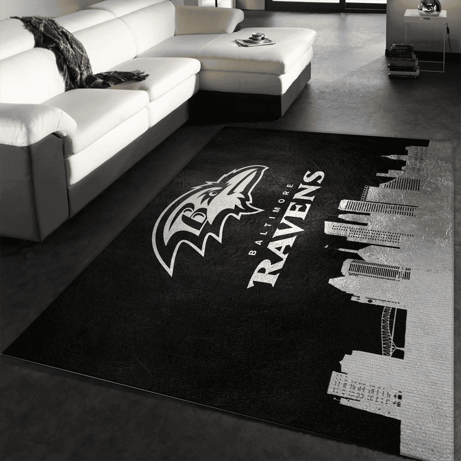Baltimore Ravens Skyline Team Logos Rectangle Area Rug – Full Print Carpet For Living Room & Bedroom Home Decor