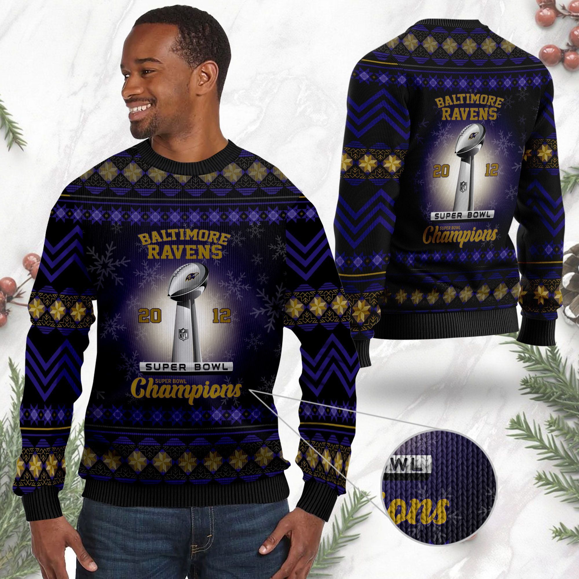 Baltimore Ravens Super Bowl Champions NFL Cup Ugly Christmas Sweater