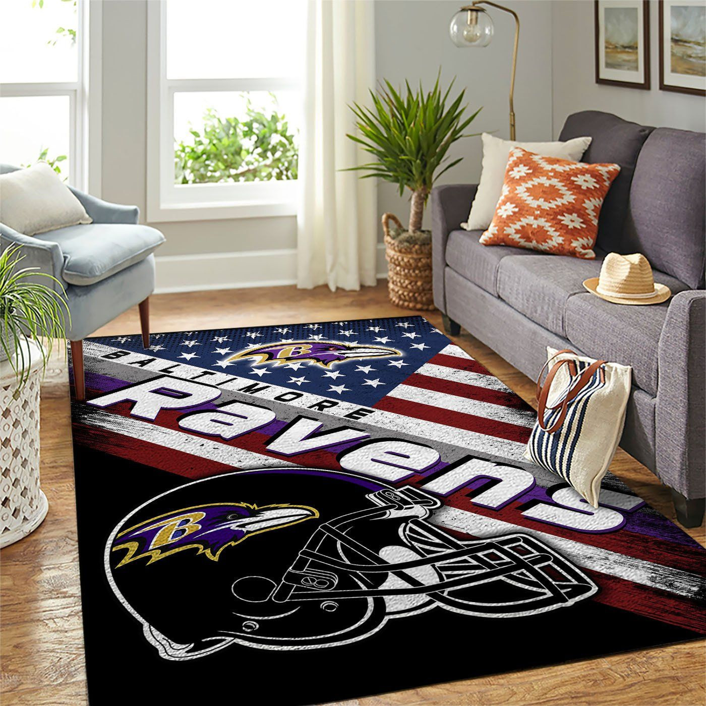 Baltimore Ravens Team Logo American Rectangle Area Rug – Full Print Carpet For Living Room & Bedroom Home Decor