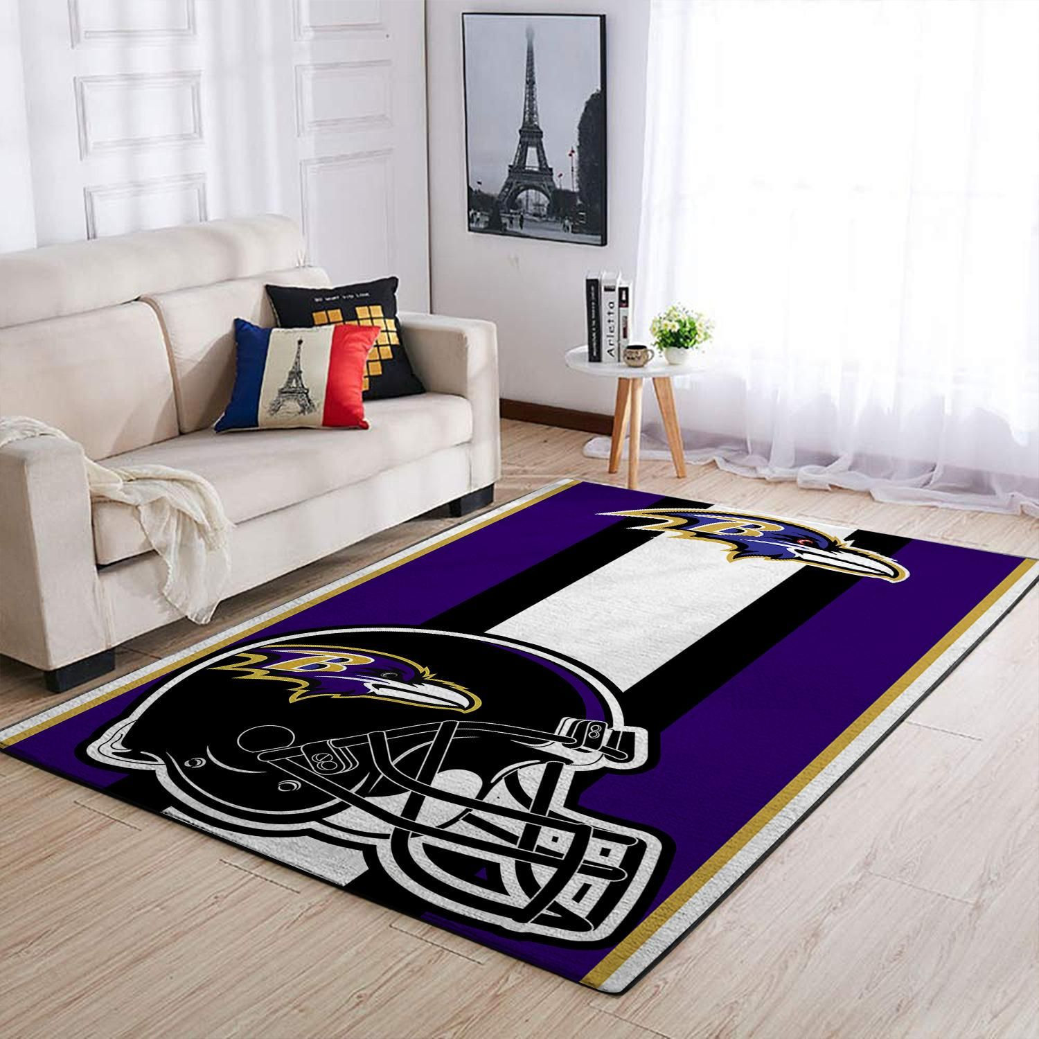 Baltimore Ravens Team Logo Helmet Nice Gift Rectangle Area Rug – Full Print Carpet For Living Room & Bedroom Home Decor