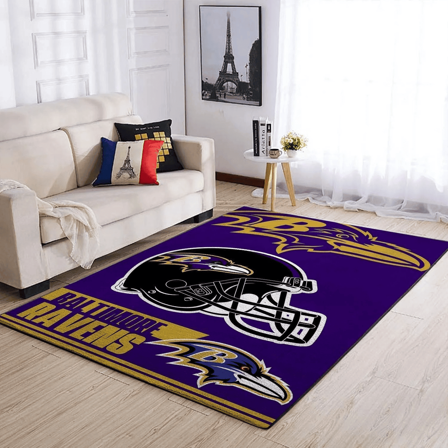 Baltimore Ravens Team Logo Helmet Rectangle Area Rug – Full Print Carpet For Living Room & Bedroom Home Decor