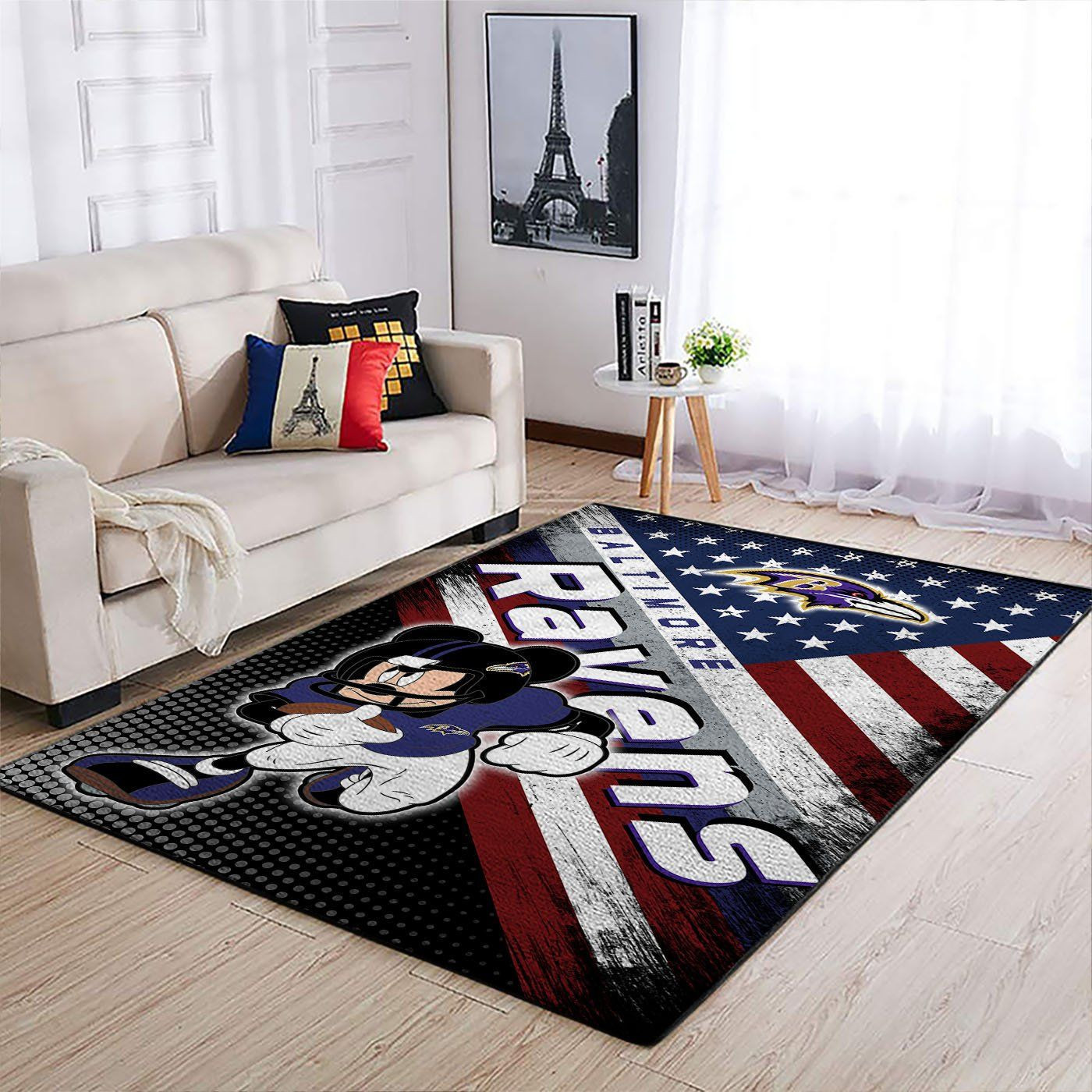 Baltimore Ravens Team Logo Mickey Us Rectangle Area Rug – Full Print Carpet For Living Room & Bedroom Home Decor