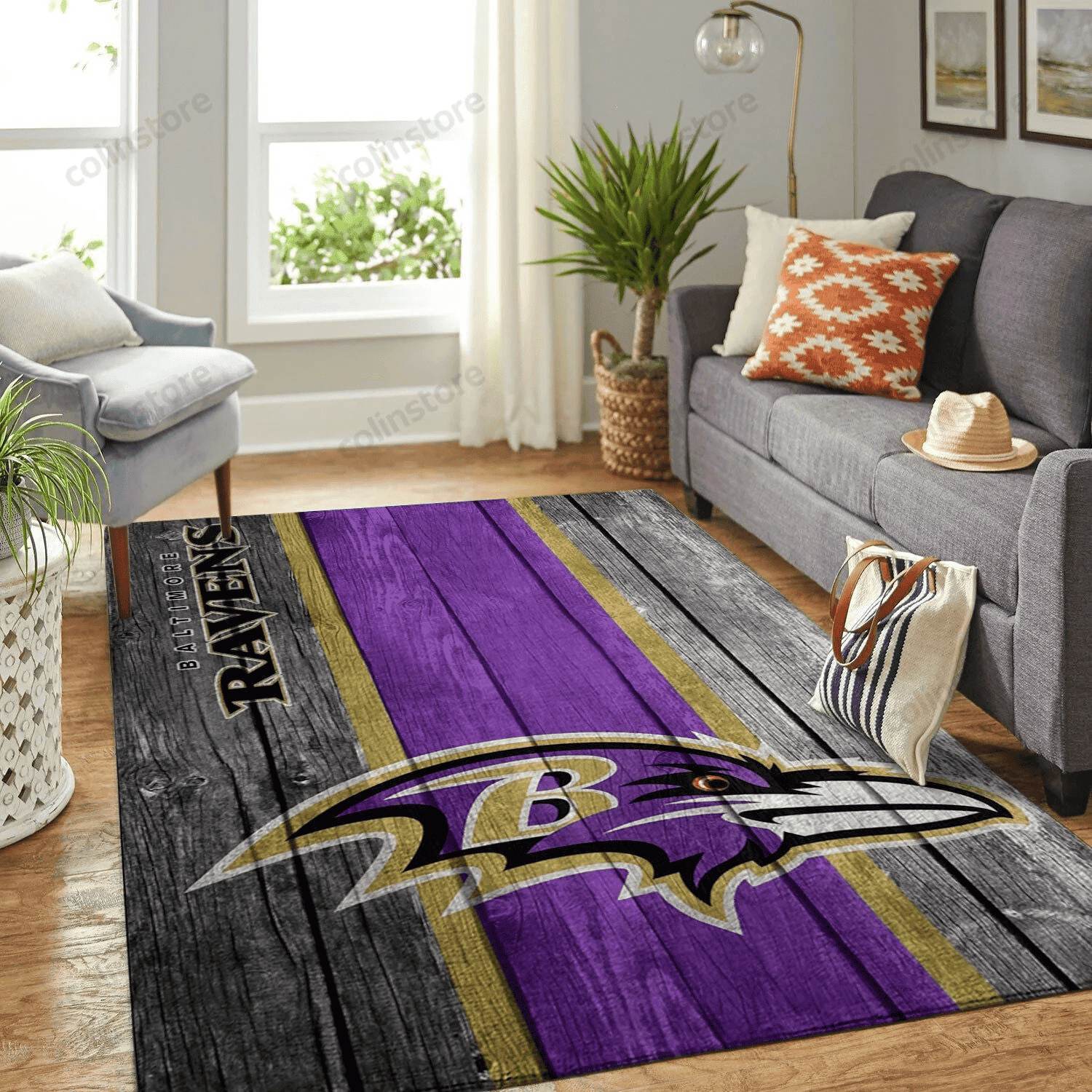 Baltimore Ravens Team Logo Rectangle Area Rug – Full Print Carpet For Living Room & Bedroom Home Decor