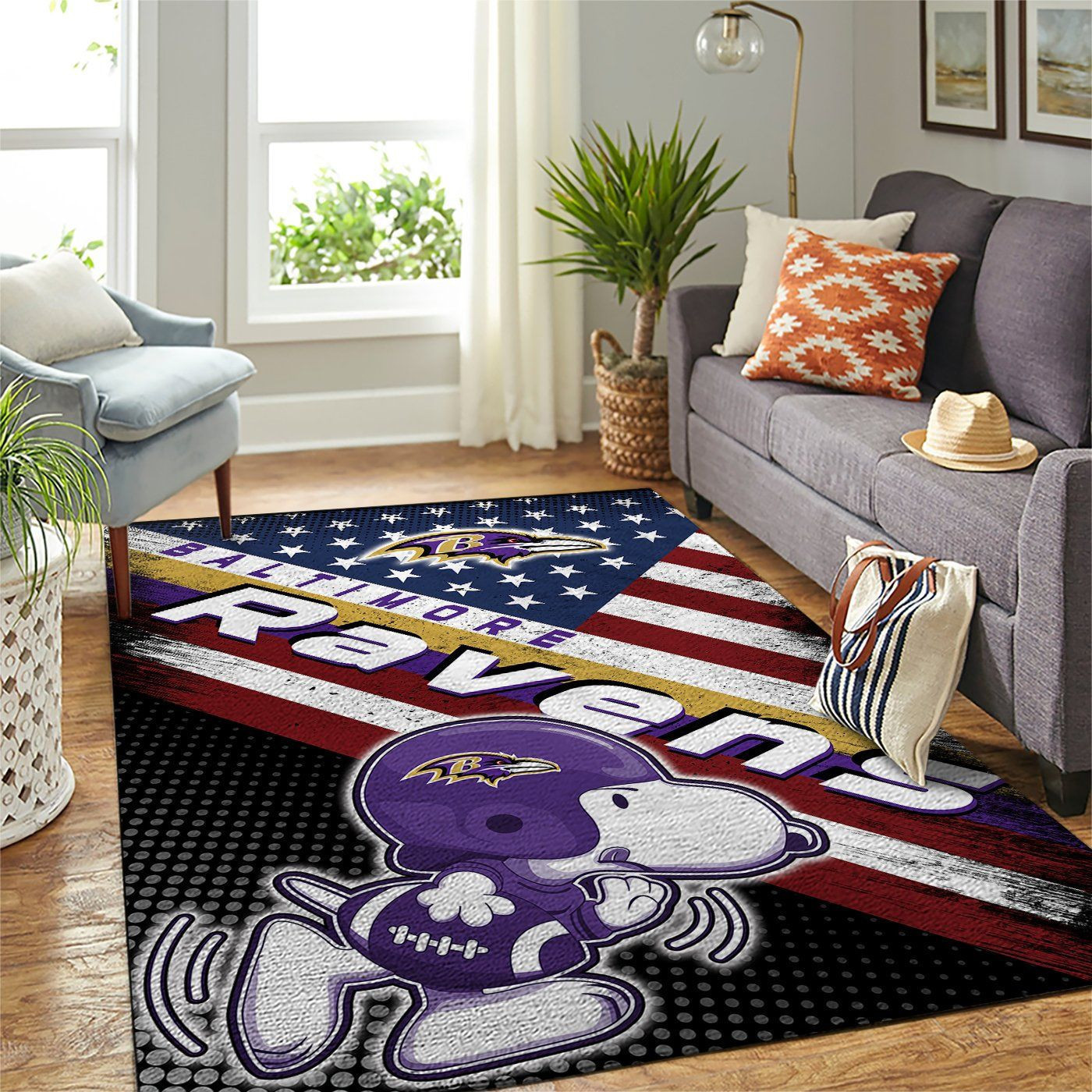 Baltimore Ravens Team Logo Snoopy Us Rectangle Area Rug – Full Print Carpet For Living Room & Bedroom Home Decor