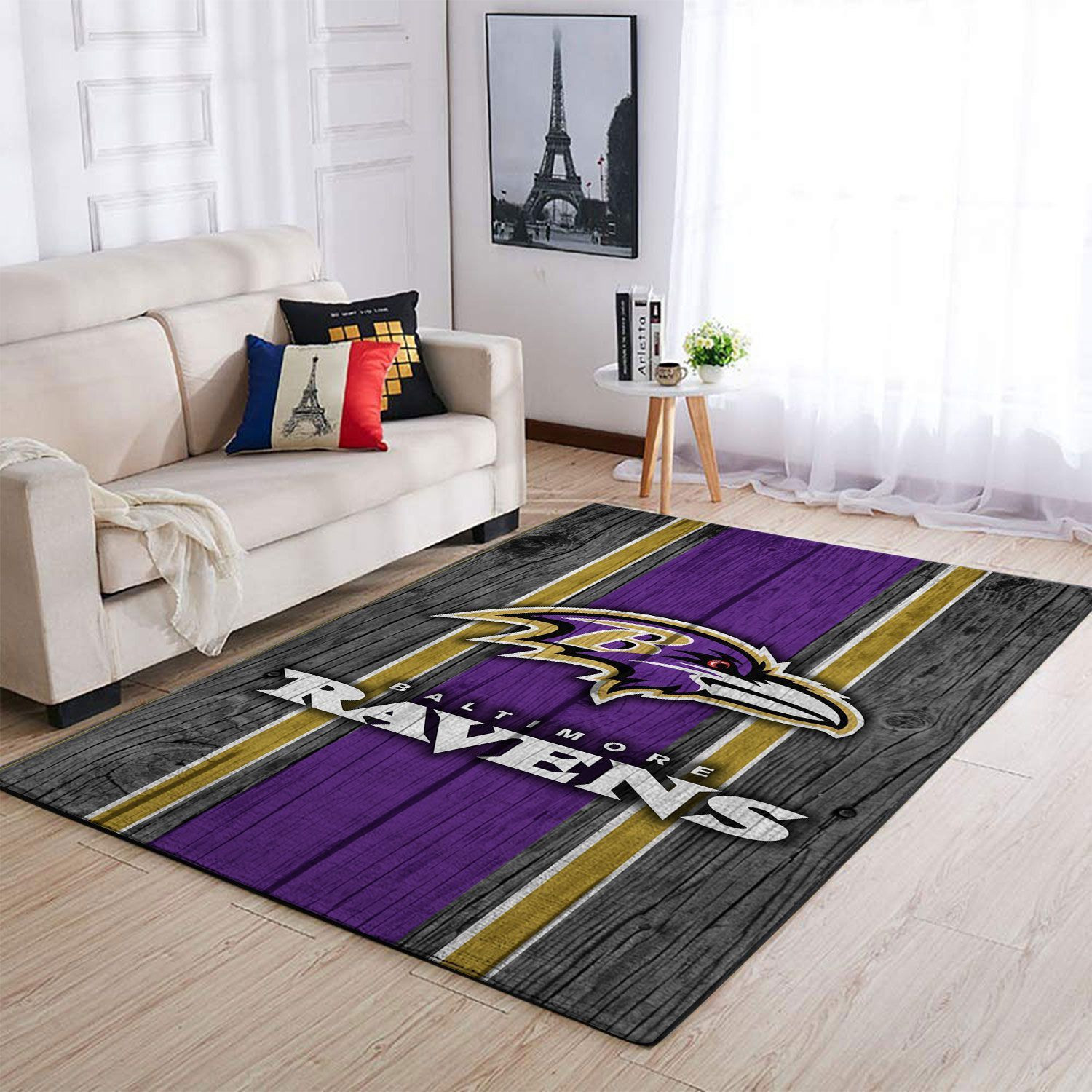 Baltimore Ravens Team Logo Wooden Rectangle Area Rug – Full Print Carpet For Living Room & Bedroom Home Decor