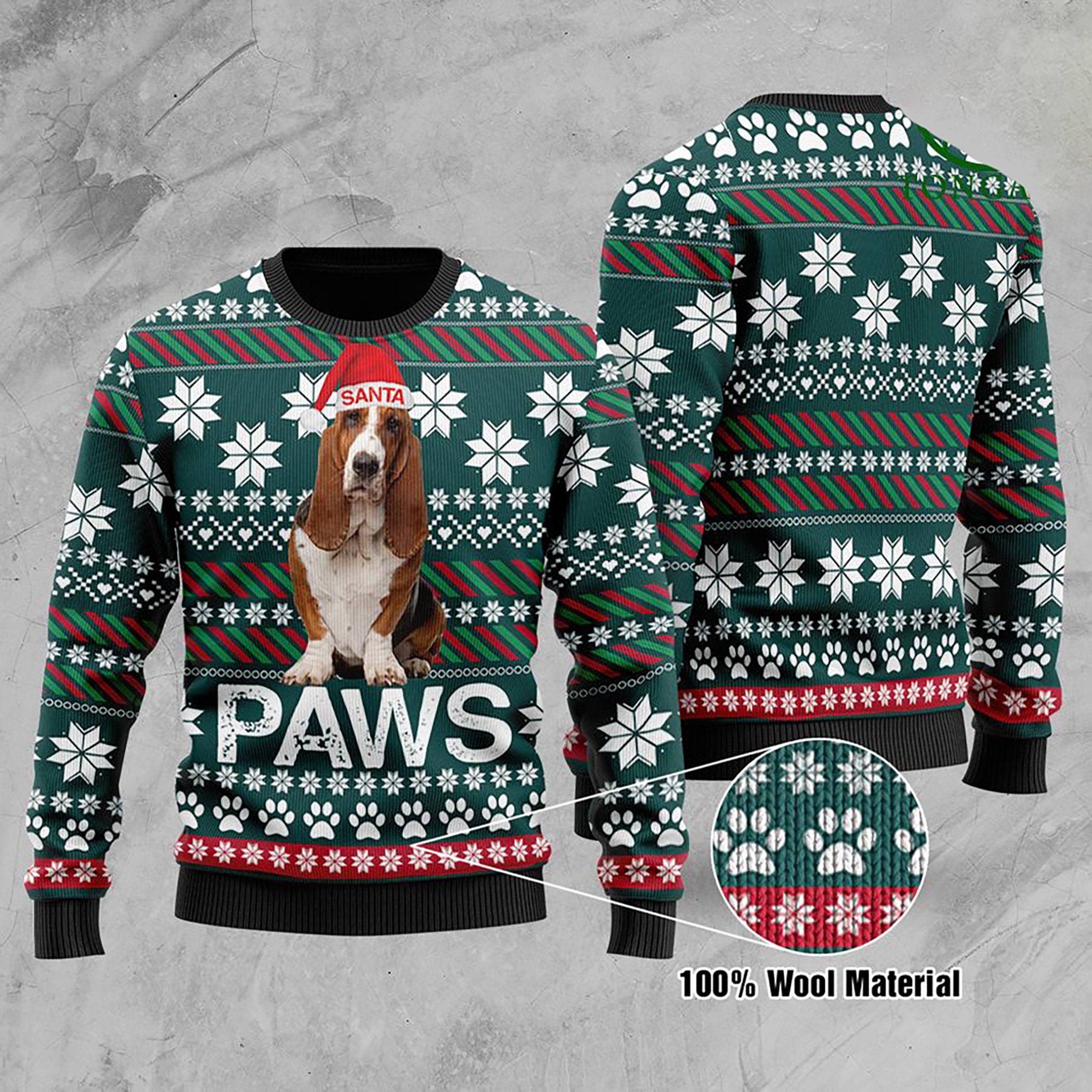 Basset Hound Santa Printed Christmas Ugly Christmas Sweater