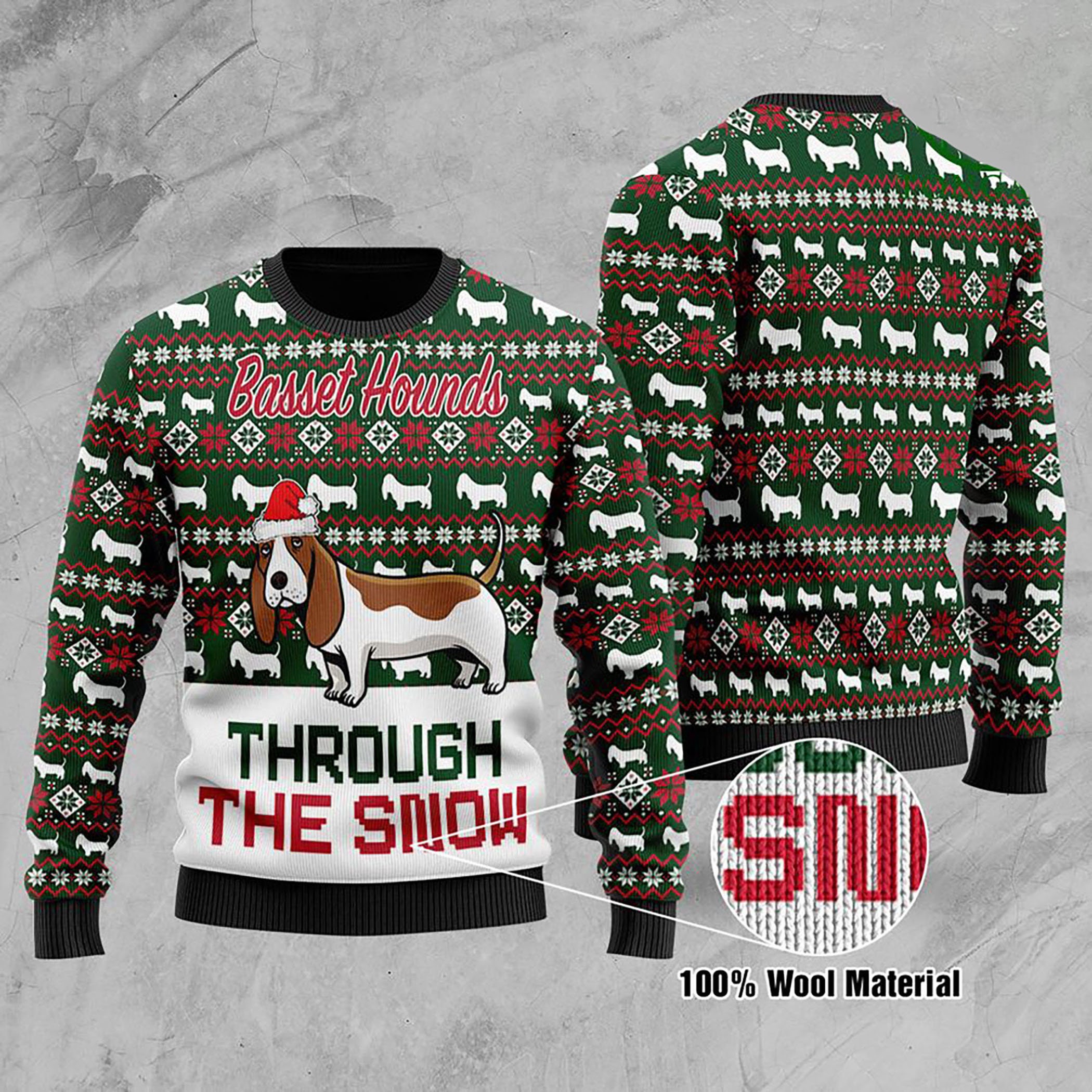 Basset Hounds Through The Snow Ugly Christmas Sweater