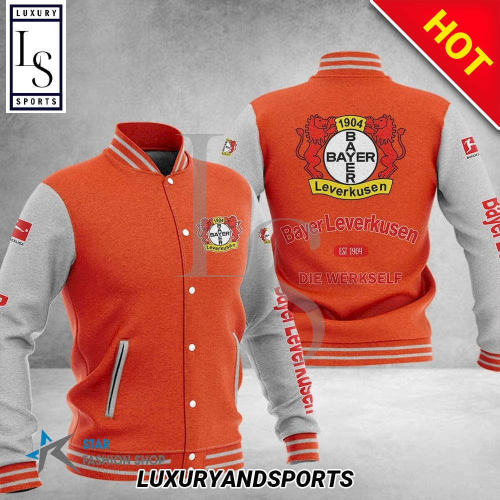 Bayer Leverkusen Orange Grey Varsity Baseball Jacket for Men & Women | Soccer Team Fan Gift