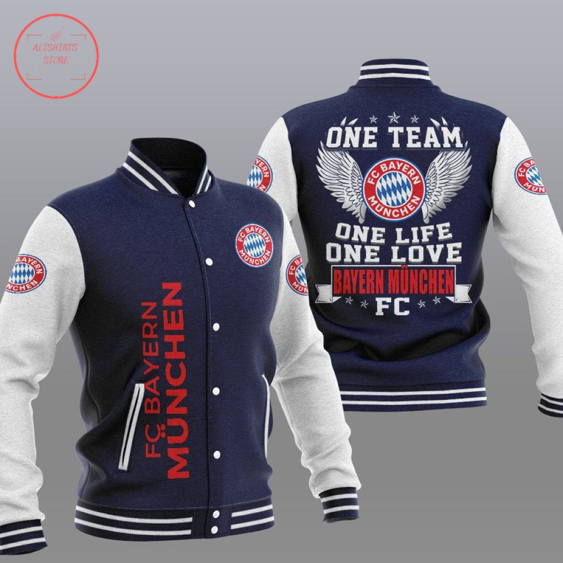 Bayern Munich Navy One Team Varsity Baseball Jacket for Men & Women | Soccer Team Fan Gift