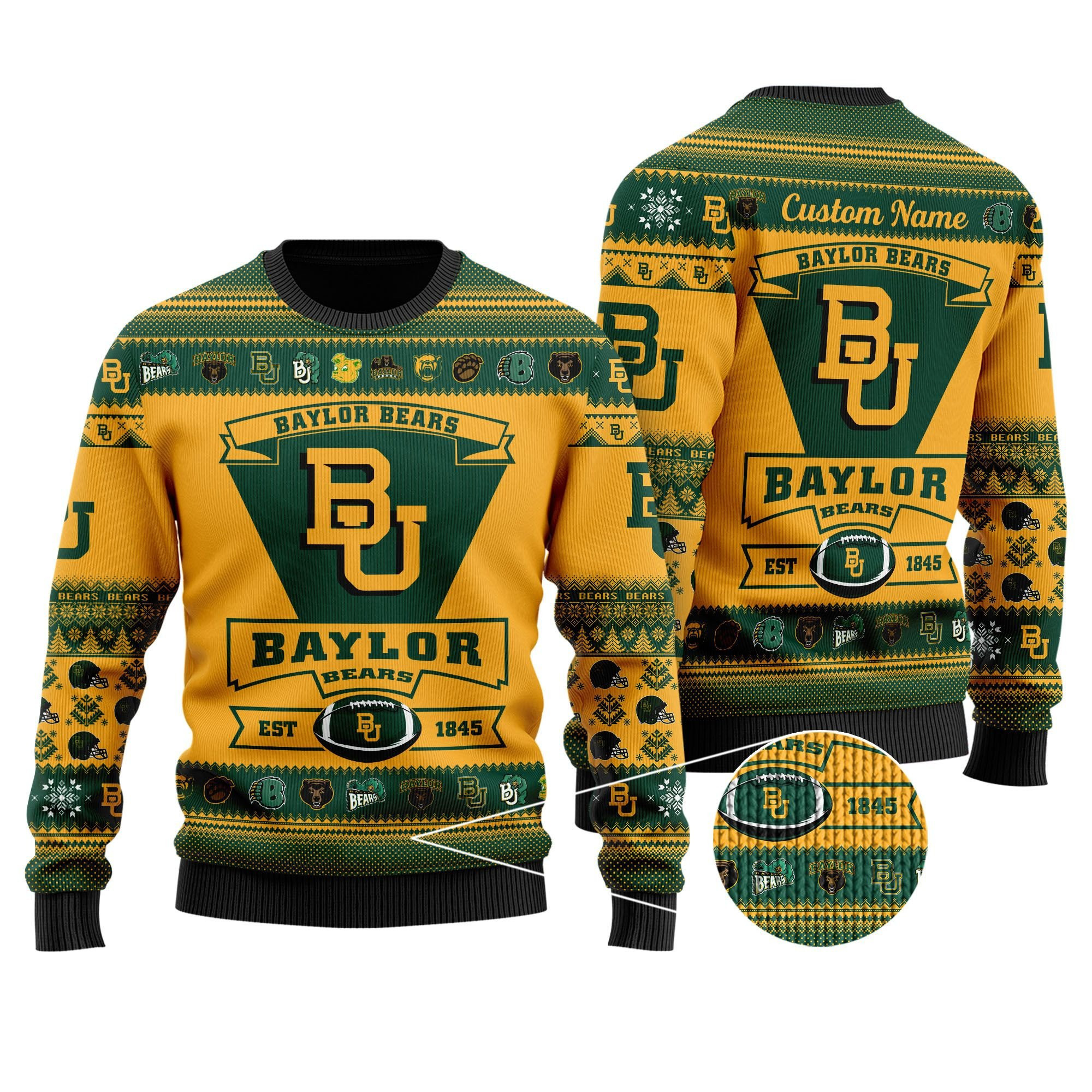 Baylor Bears Football Team Logo Custom Name Personalized Ugly Christmas Sweater, Perfect Holiday Gift