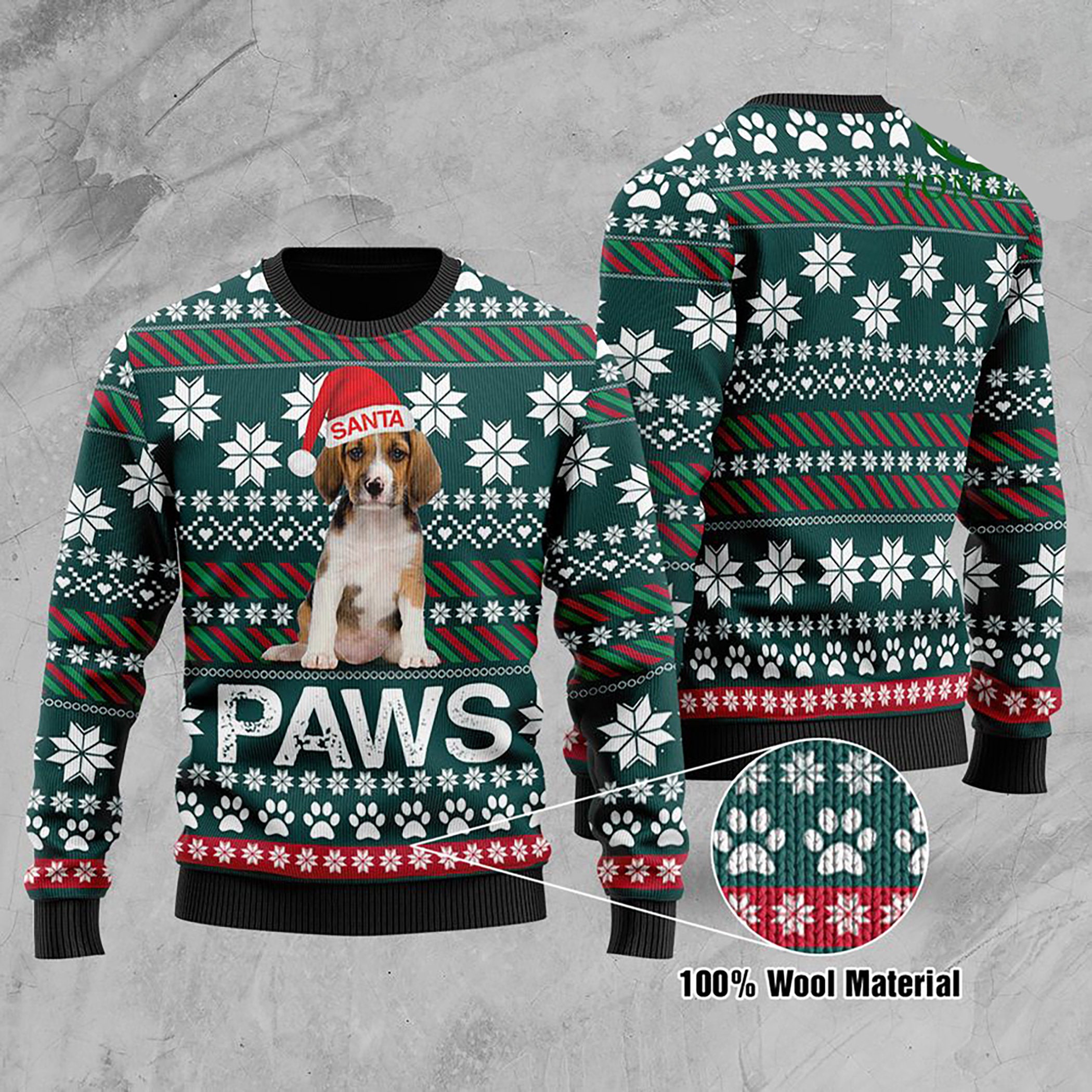 Beagle Santa Printed Christmas Ugly Christmas Sweater
