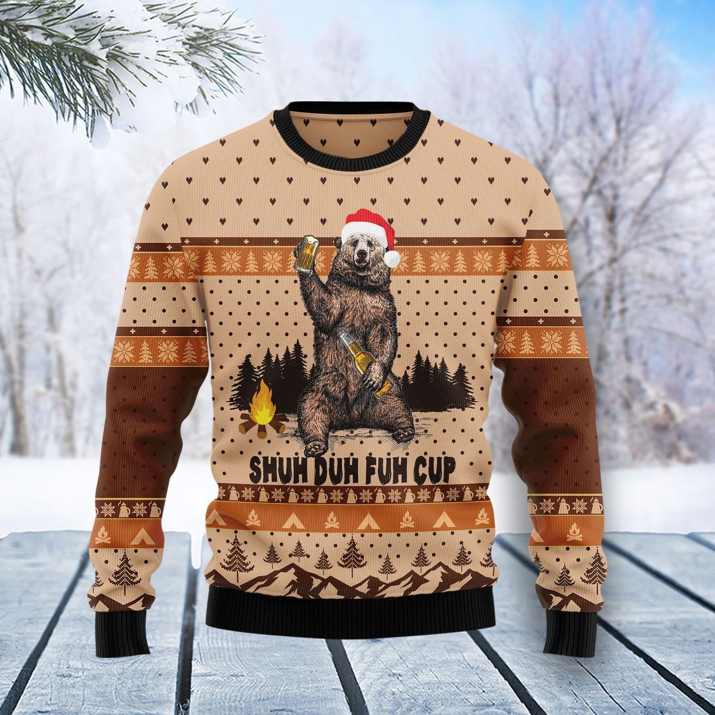 Bear Beer Campfire Fuh Cup Wool Ugly Sweater Knitted Sweater Ugly Christmas Sweater