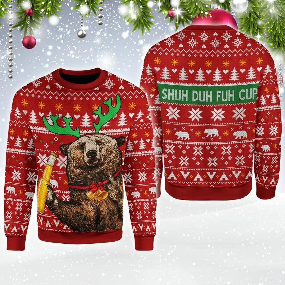 Bear Beer Shud Duh Fuh Cup Ugly Christmas Sweater, Perfect Holiday Gift