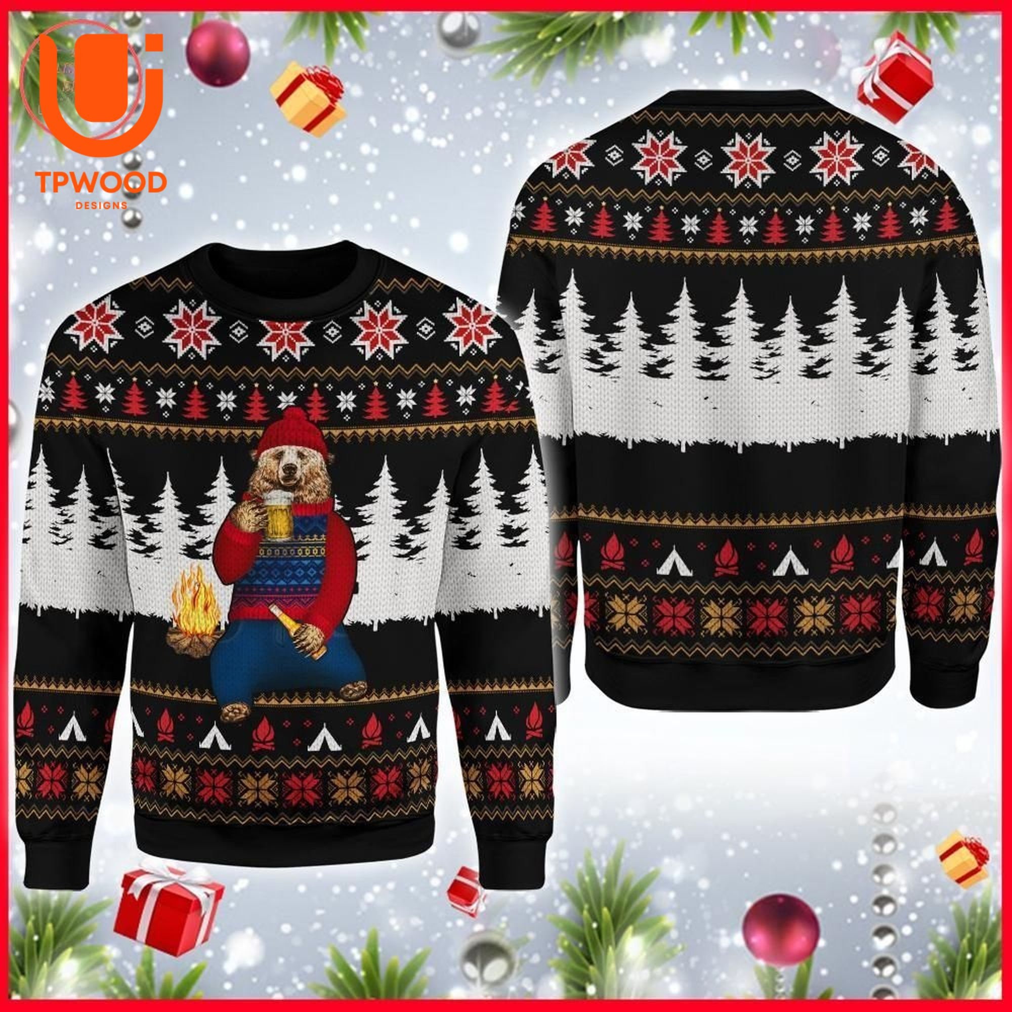 Bear Campfire Ugly Christmas Sweater