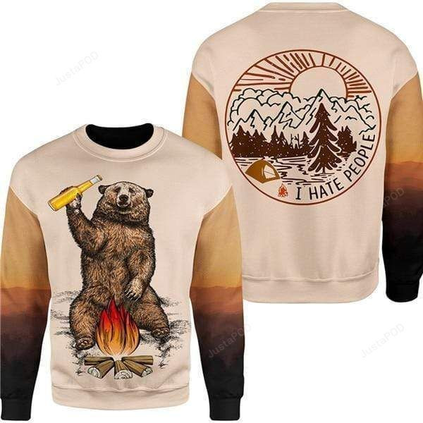 Bear Drinking Beer Camping Ugly Christmas Sweater, Perfect Holiday Gift