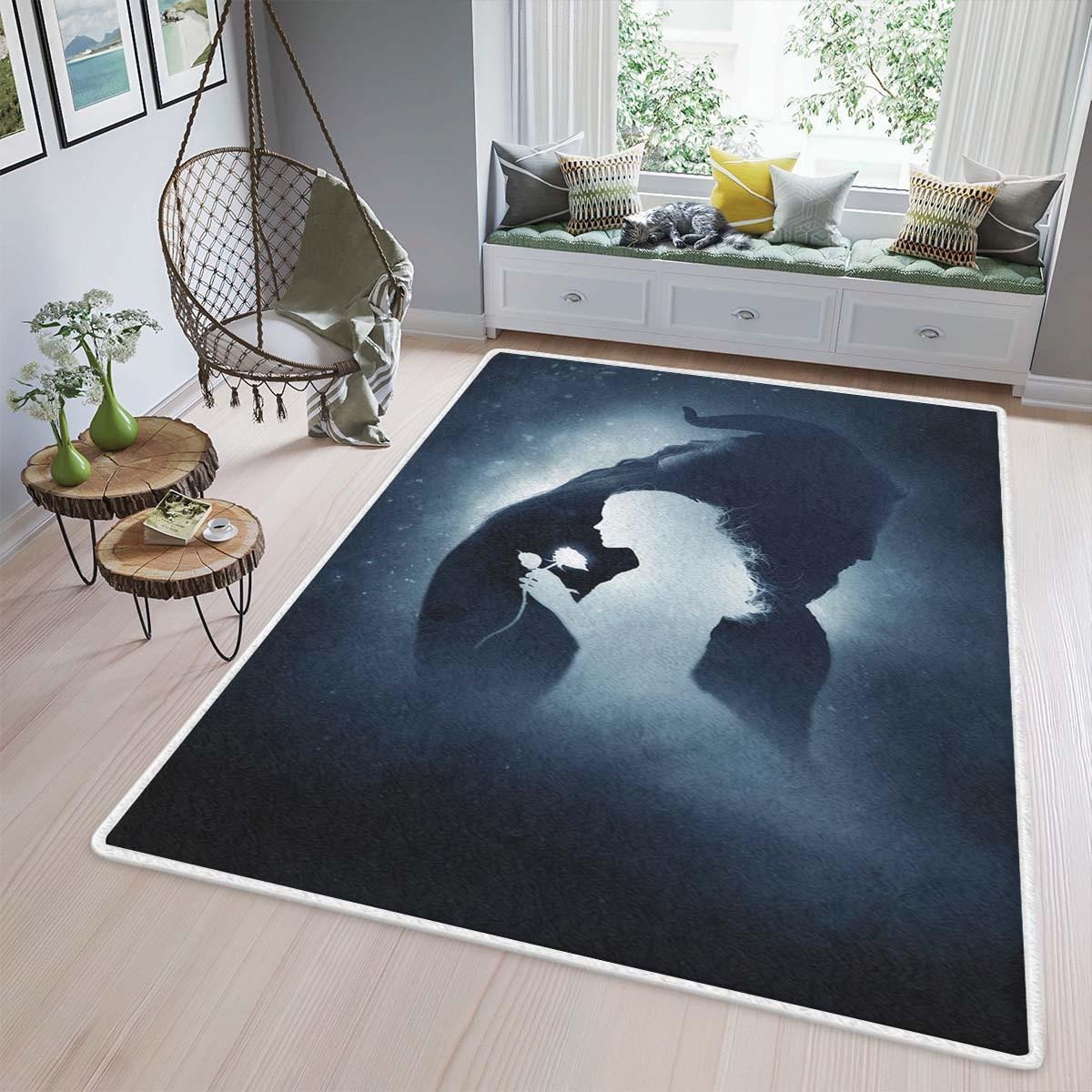 Beauty And The Beast Rectangle Area Rug – Full Print Carpet For Living Room & Bedroom Home Decor
