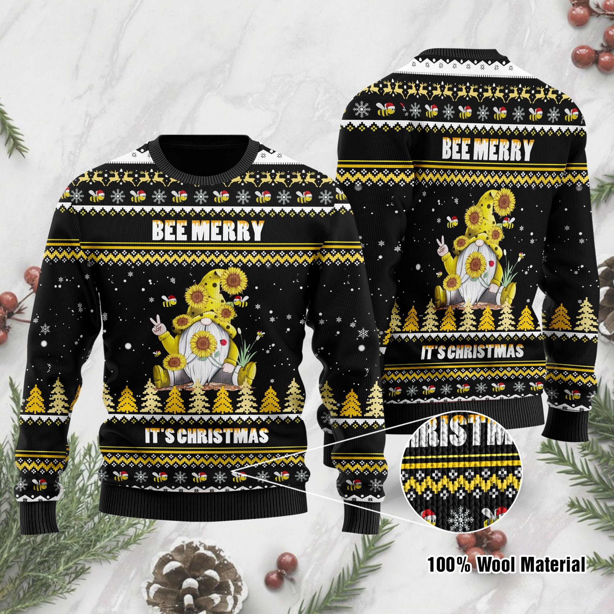 Bee Merry It'S Christmas Gnome Ugly Christmas Sweater