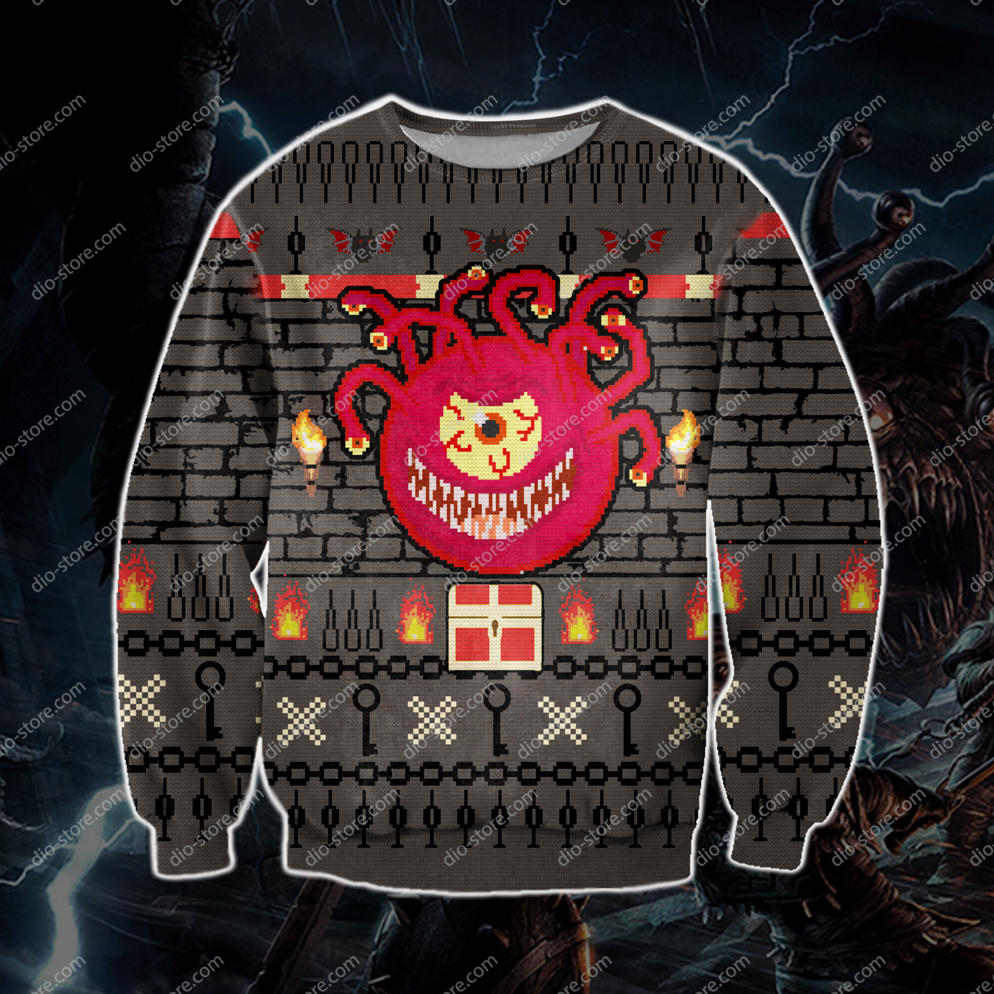 Beholder 3D Knitting Pattern Print Ugly Christmas Sweater