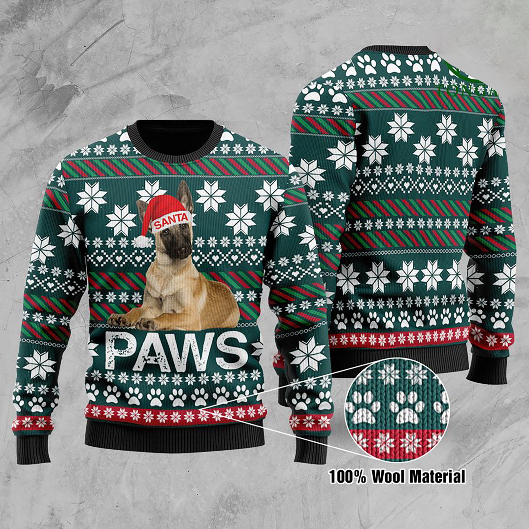 Belgian Malinois Santa Printed Christmas Ugly Christmas Sweater