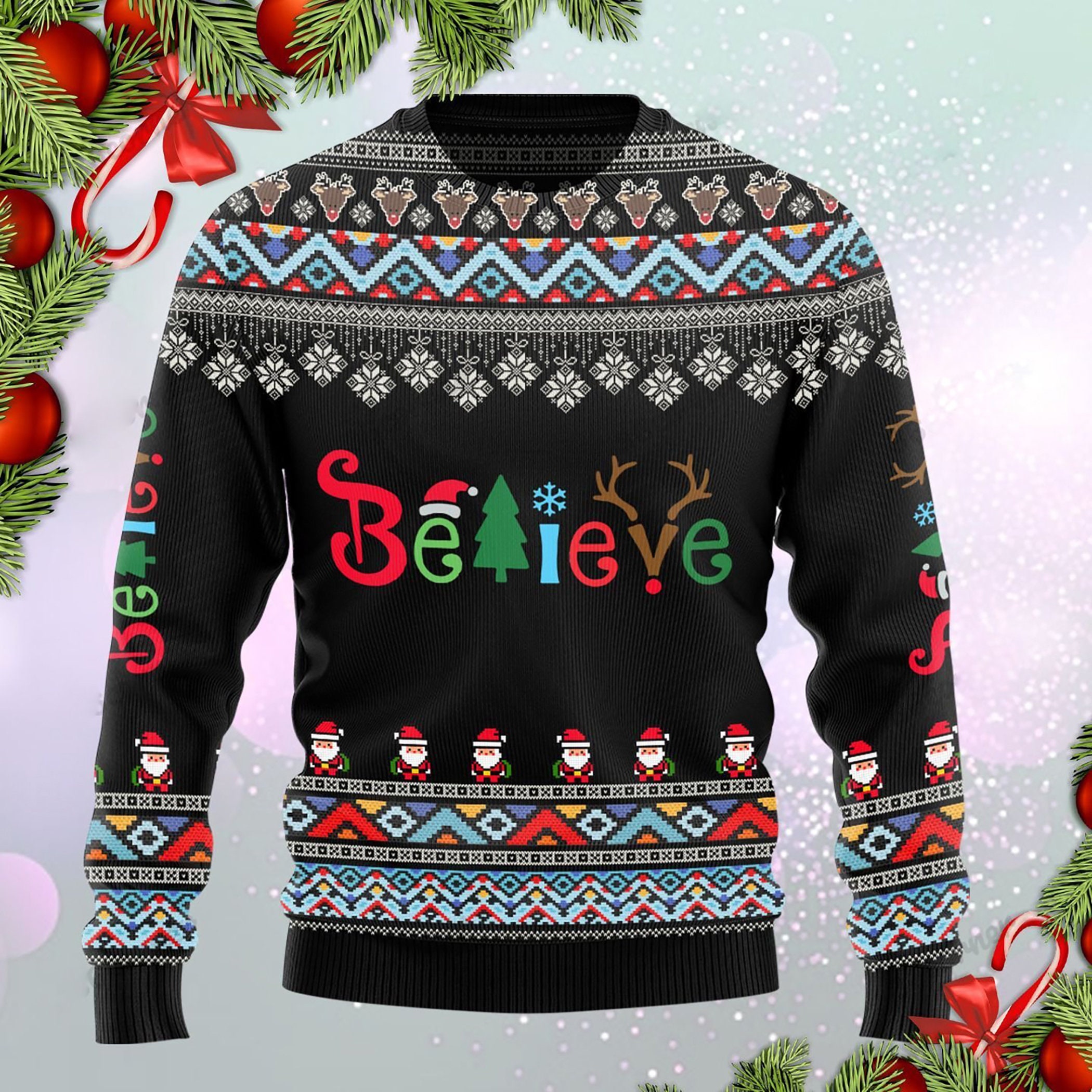 Believe Christmas Wool Ugly Christmas Sweater