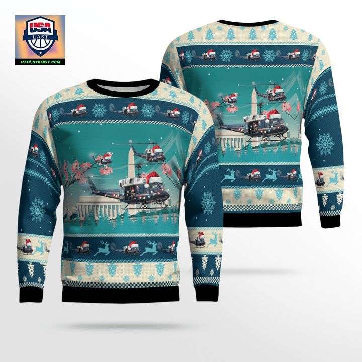 Bell UH-1N Twin Huey of the 1st Helicopter Squadron flying over Washington DC Christmas AOP Sweater