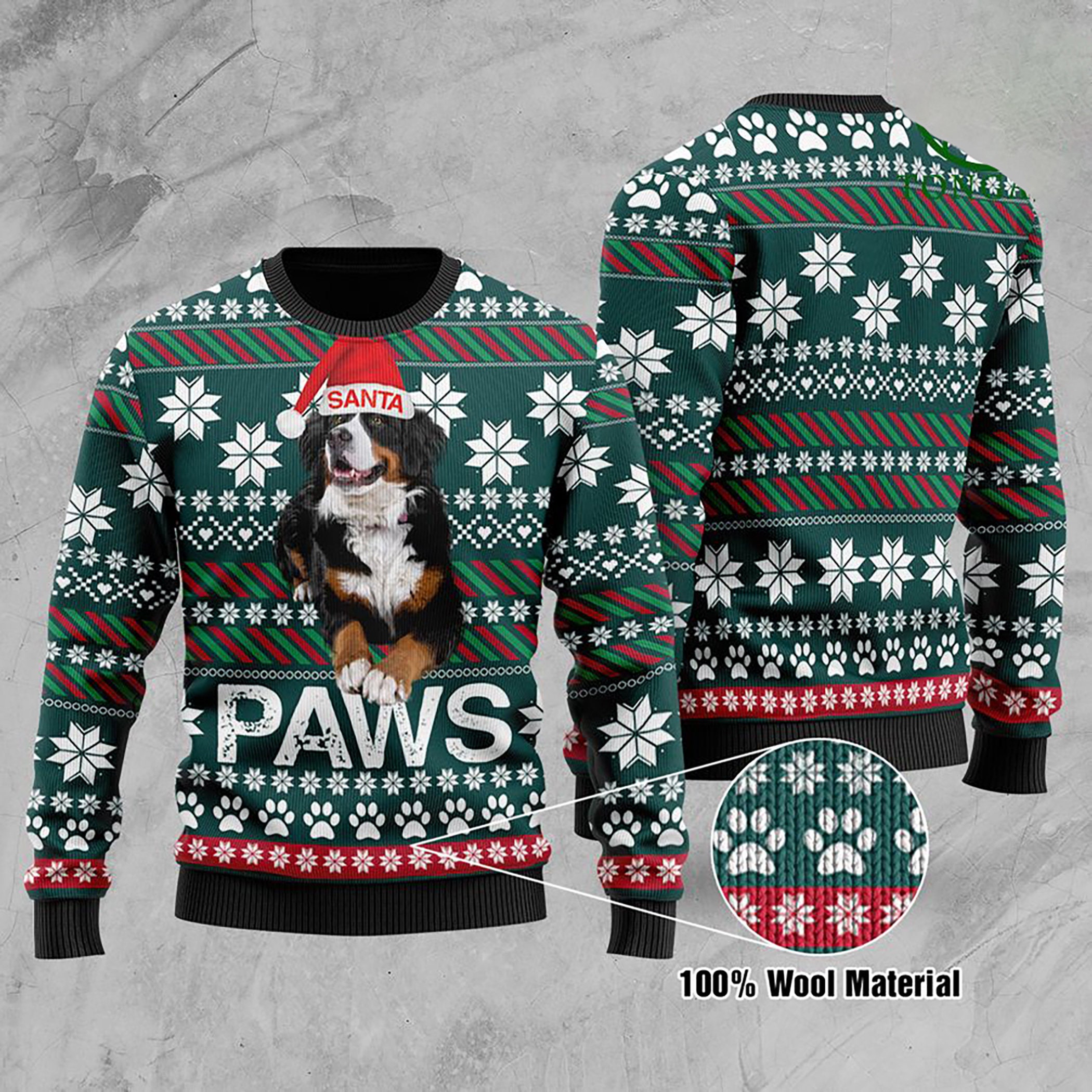 Bernese Mountain Dog Santa Printed Christmas Ugly Christmas Sweater