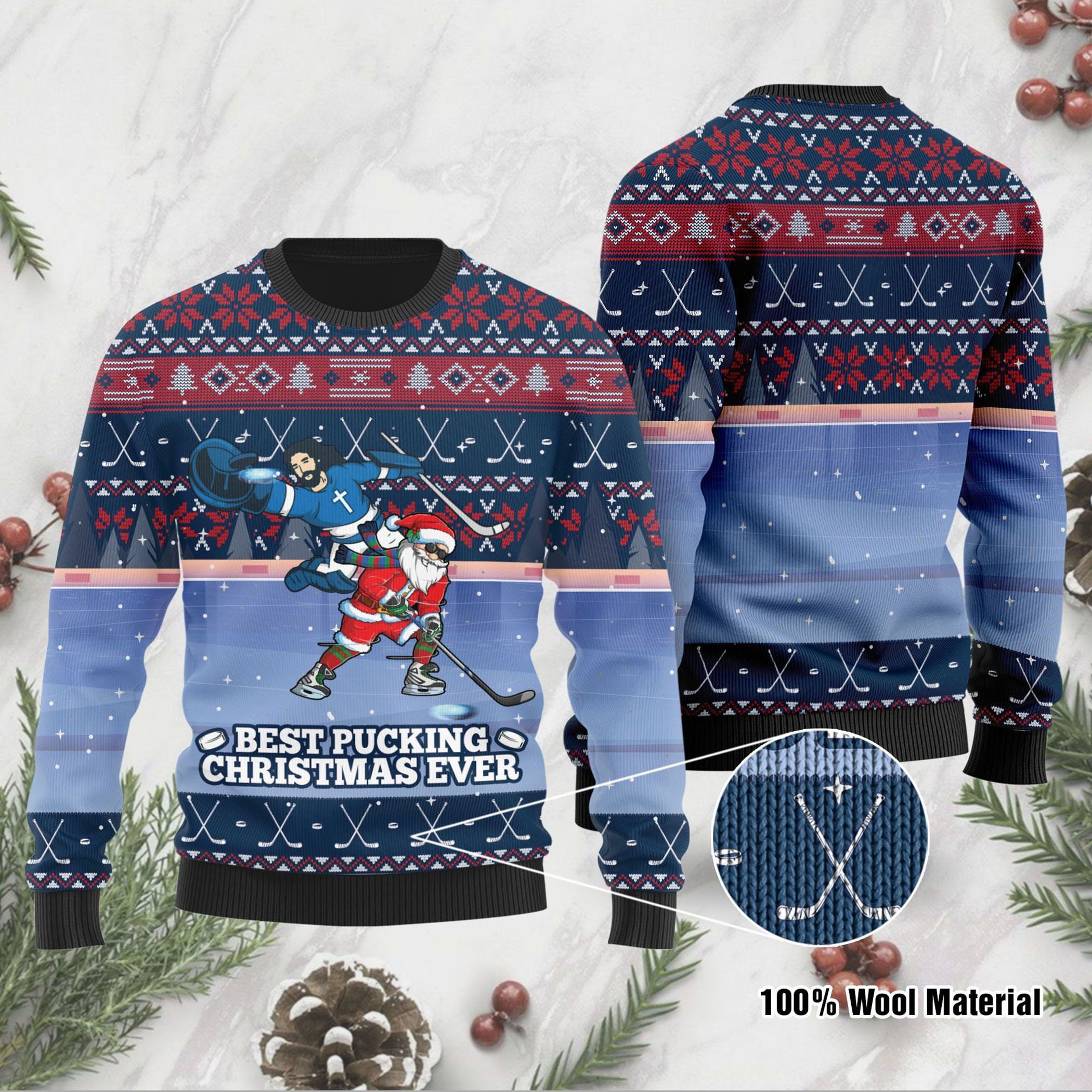 Best Pucking Christmas Ever Jesus And Santa Claus Ugly Christmas Sweater