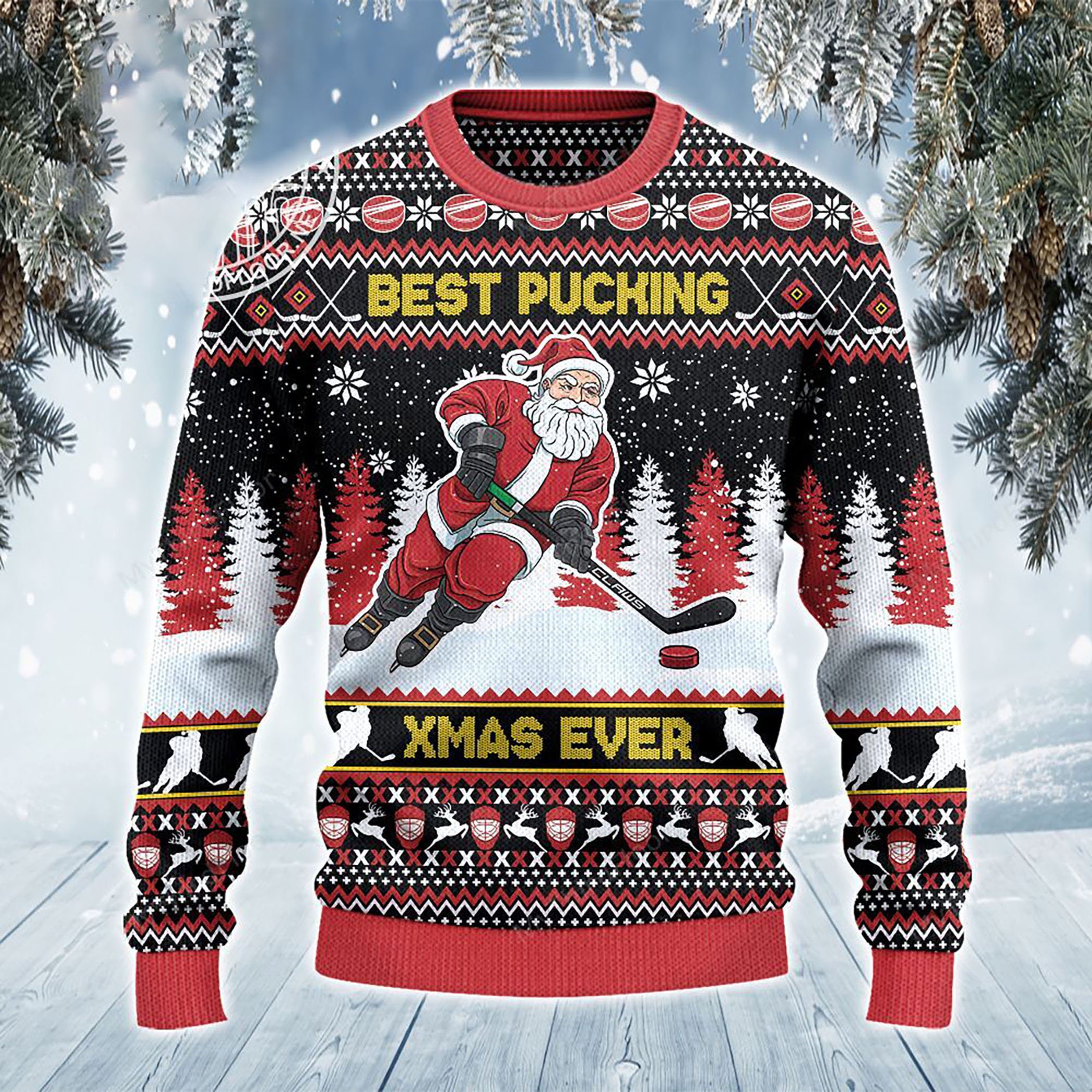Best Pucking Xmas Ever Ice Hockey Lovers Gift, Christmas Xmas Ugly Christmas Sweater