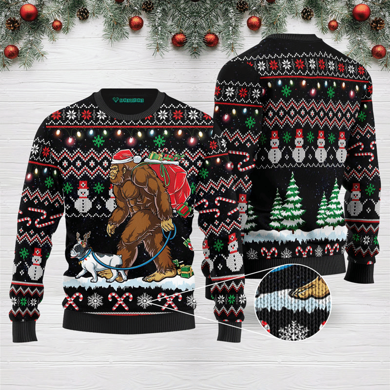 Bigfoot French Bulldog Ugly Christmas Sweater, Perfect Holiday Gift