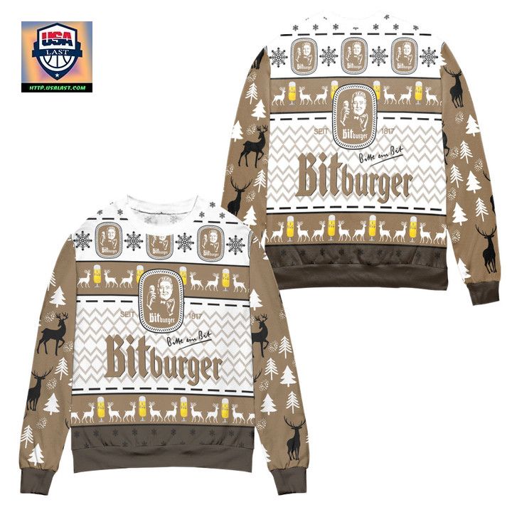 Bitburger Beer Logo Reindeer Pattern Ugly Christmas Sweater