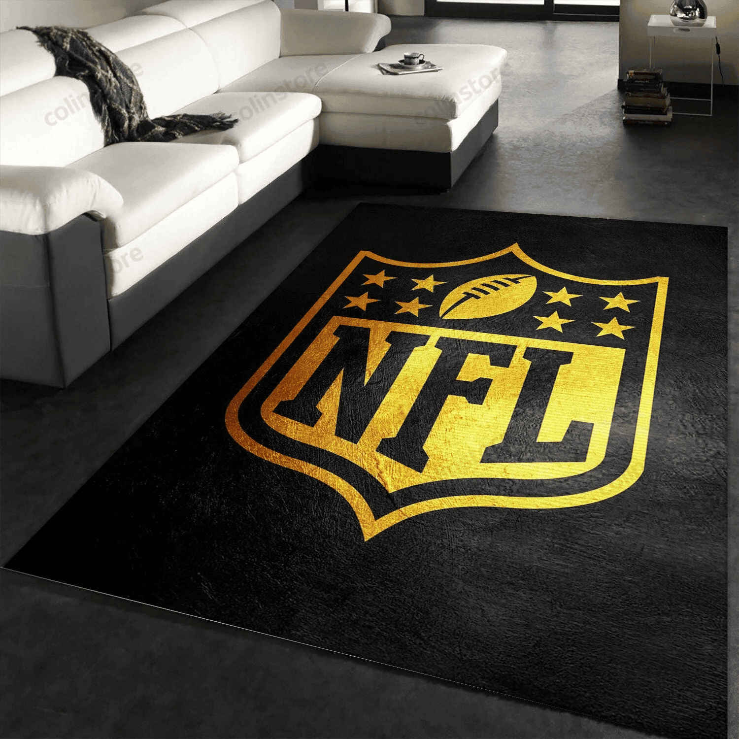 Black And Gold Team Logos Rectangle Area Rug – Full Print Carpet For Living Room & Bedroom Home Decor