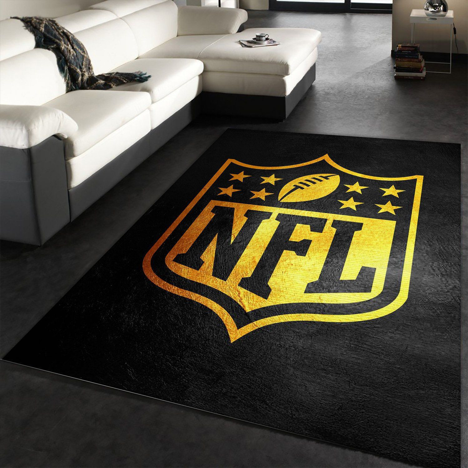Black And Gold Team Logos Rectangle Area Rug – Full Print Carpet For Living Room & Bedroom Home Decor