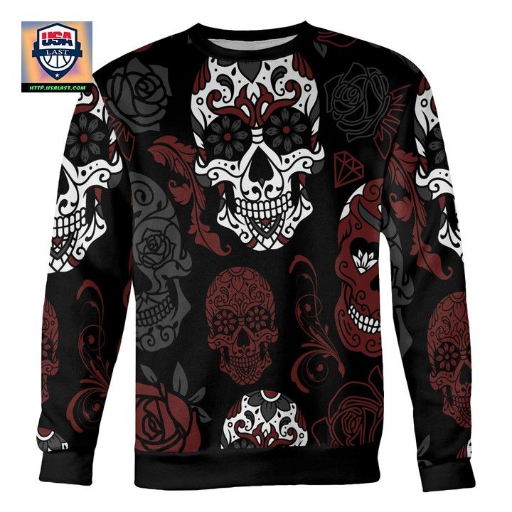 Black And Red Sugar Skull Sweater