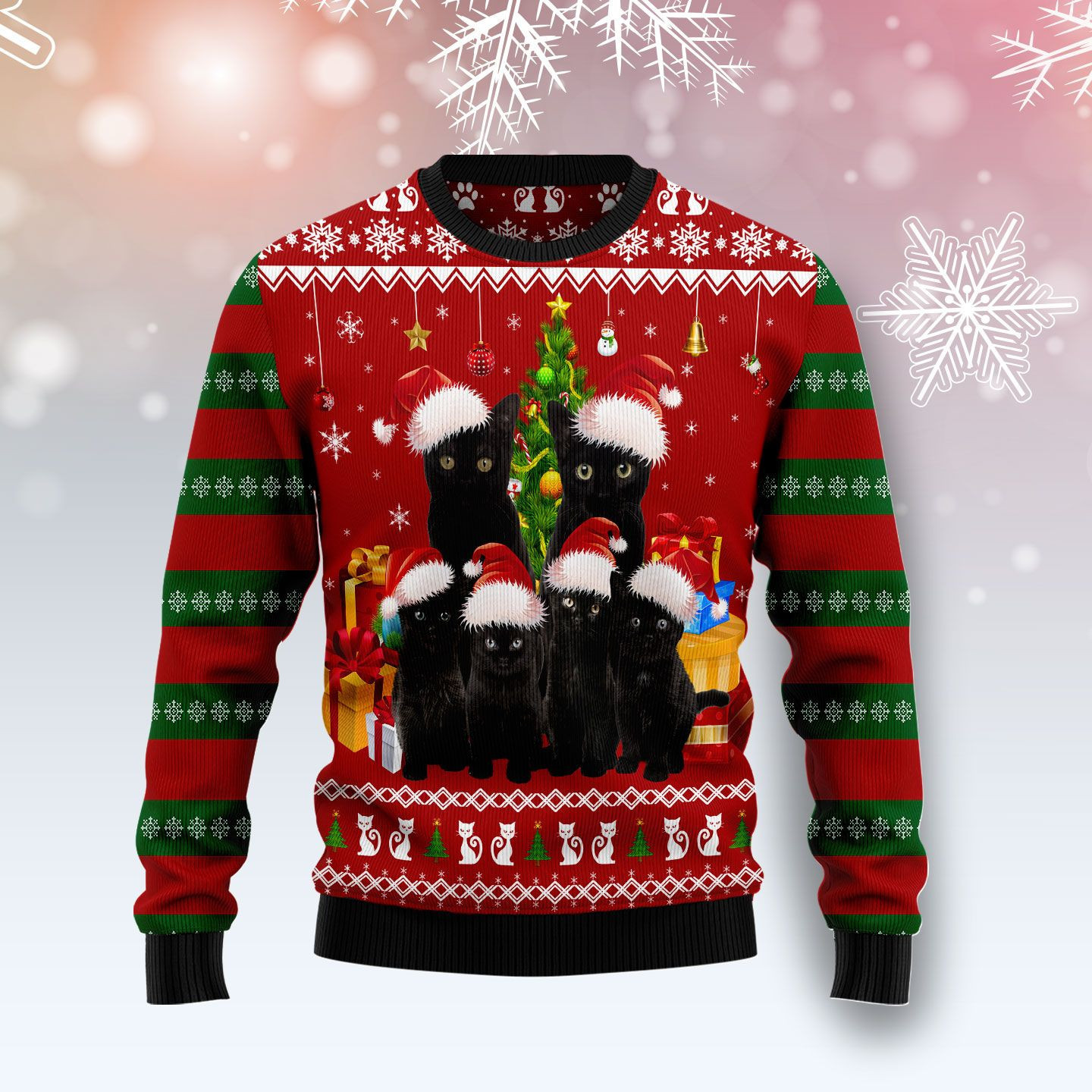 Black Cat Family Christmas Ugly Christmas Sweater, Perfect Holiday Gift
