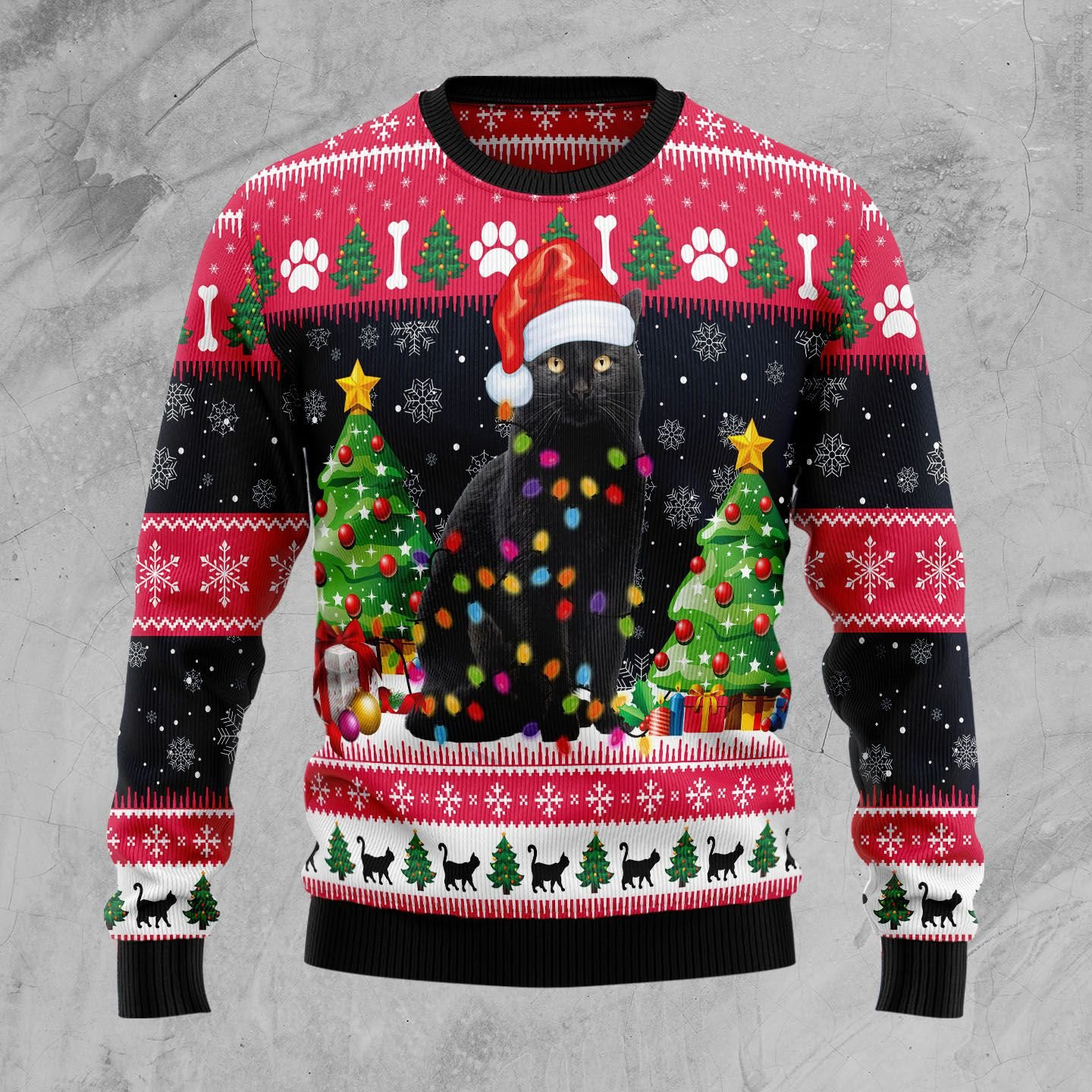Black Cat Light Ugly Christmas Sweater, Perfect Holiday Gift