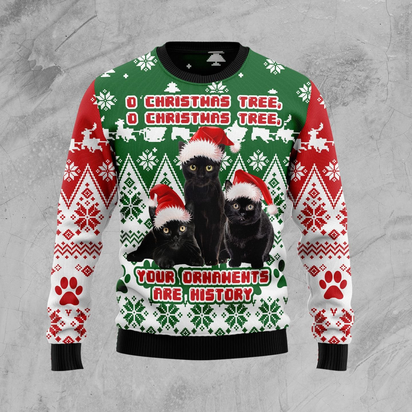 Black Cat Oh Christmas Tree Ugly Christmas Sweater, Perfect Holiday Gift