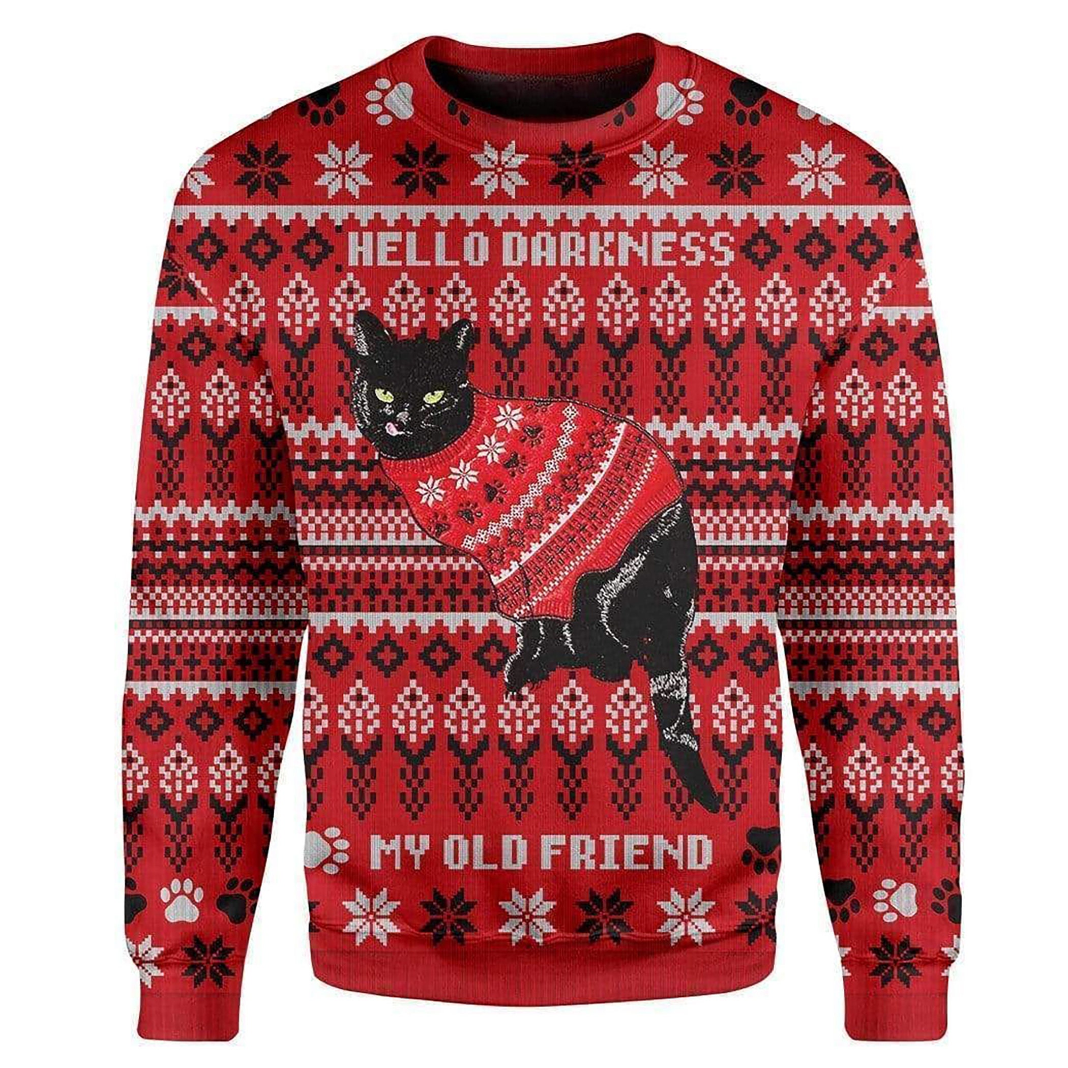 Black Cat Wear Red Ugly Christmas Sweater