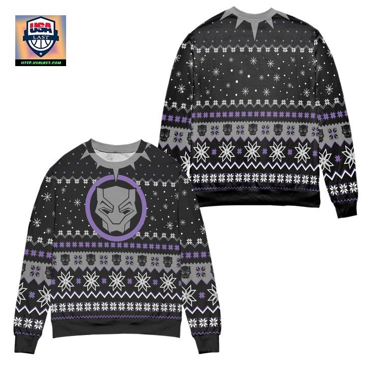 Black Panther Mask Wakanda Snowflake Pattern Ugly Christmas Sweater Black
