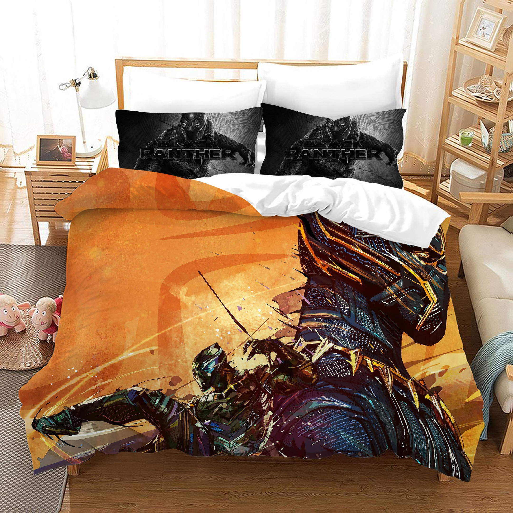 Black Panther T'Challa Chadwick Boseman Duvet Cover Quilt Cover Pillowcase Bedding Set Bed Linen Home Bedroom Decor