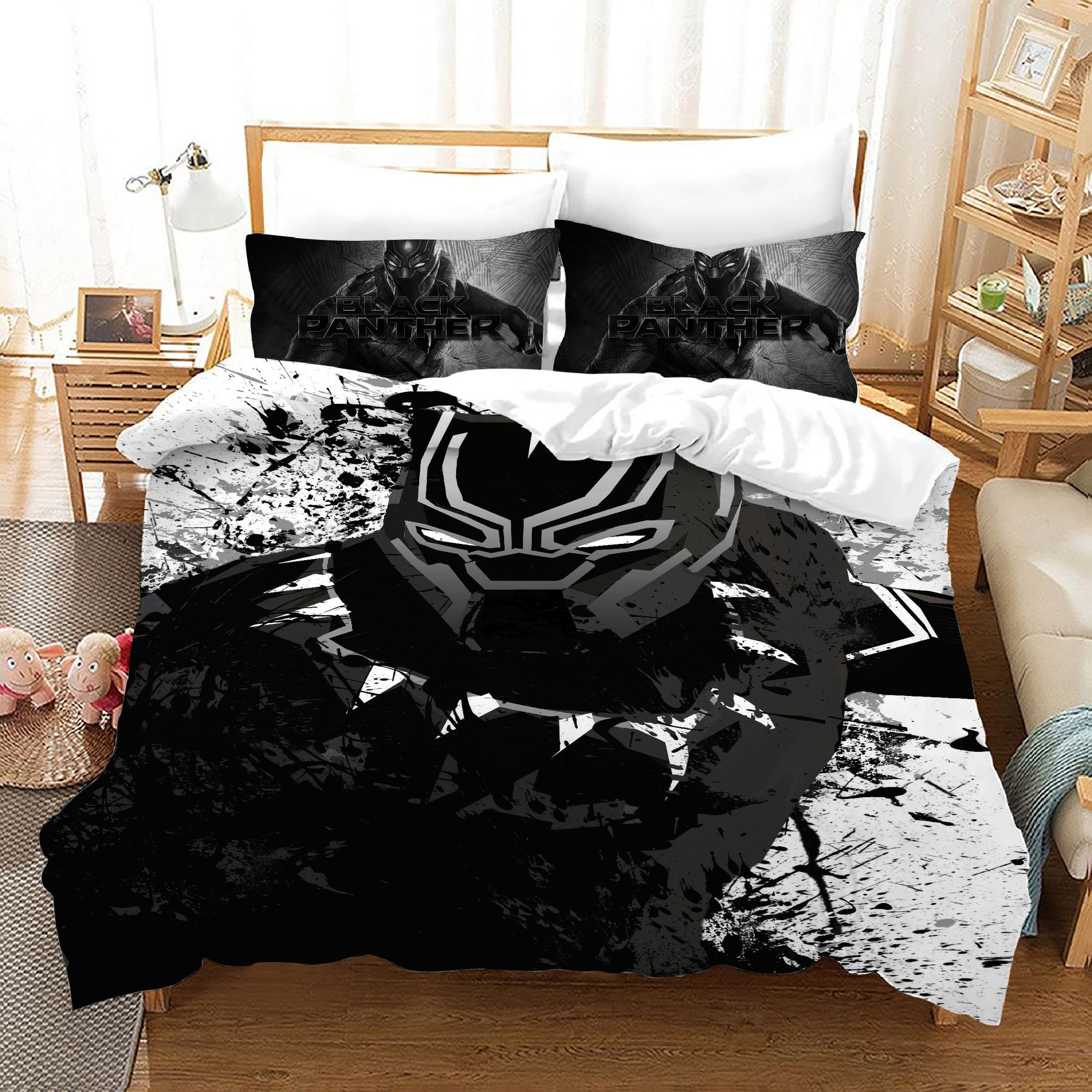 Black Panther T'Challa Chadwick Boseman Duvet Cover Quilt Cover Pillowcase Bedding Set Bed Linen Home Bedroom Decor