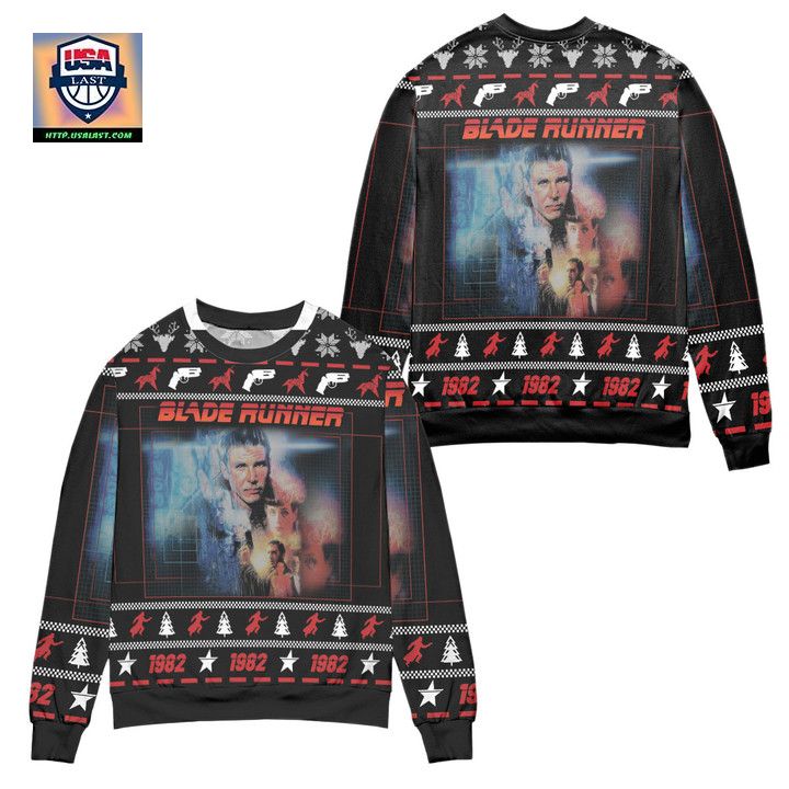 Blade Runner 1982 Pine Tree Pattern Ugly Christmas Sweater Black