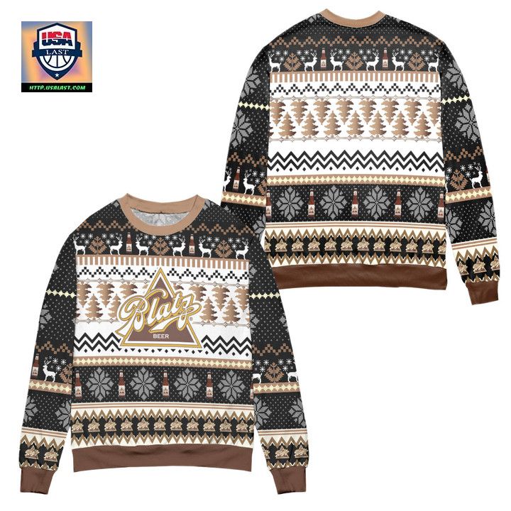 Blatz Beer Logo Snowflakes Ugly Christmas Sweater