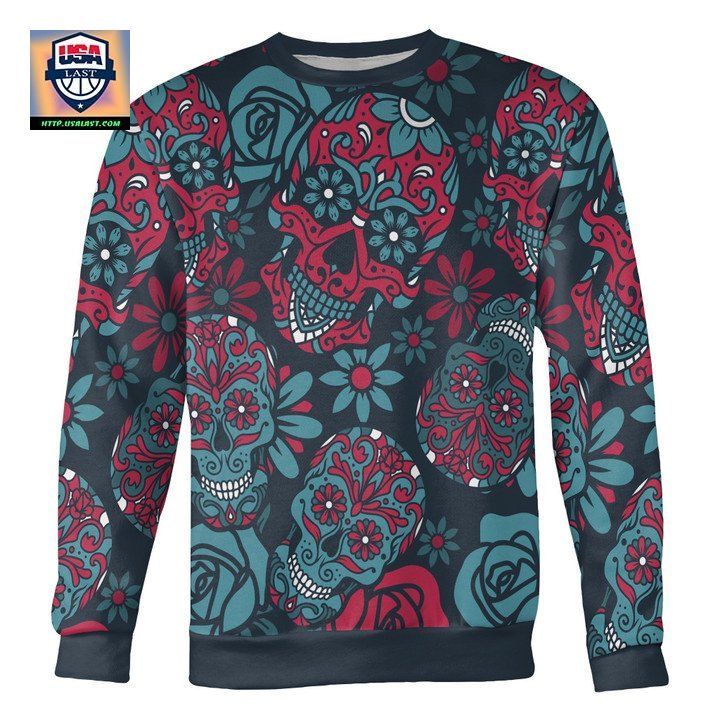 Blue And Red Sugar Skull Sweater