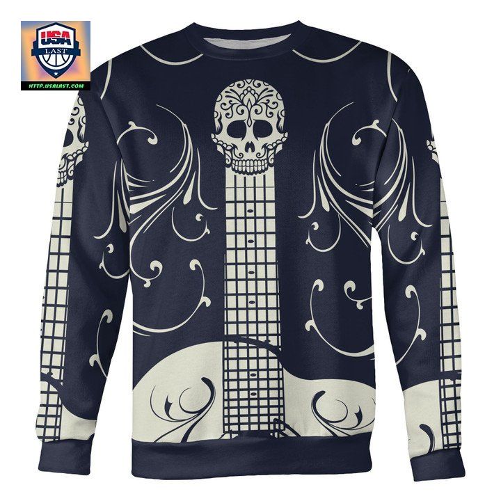 Blue And White Sugar Skull Guitar Sweater