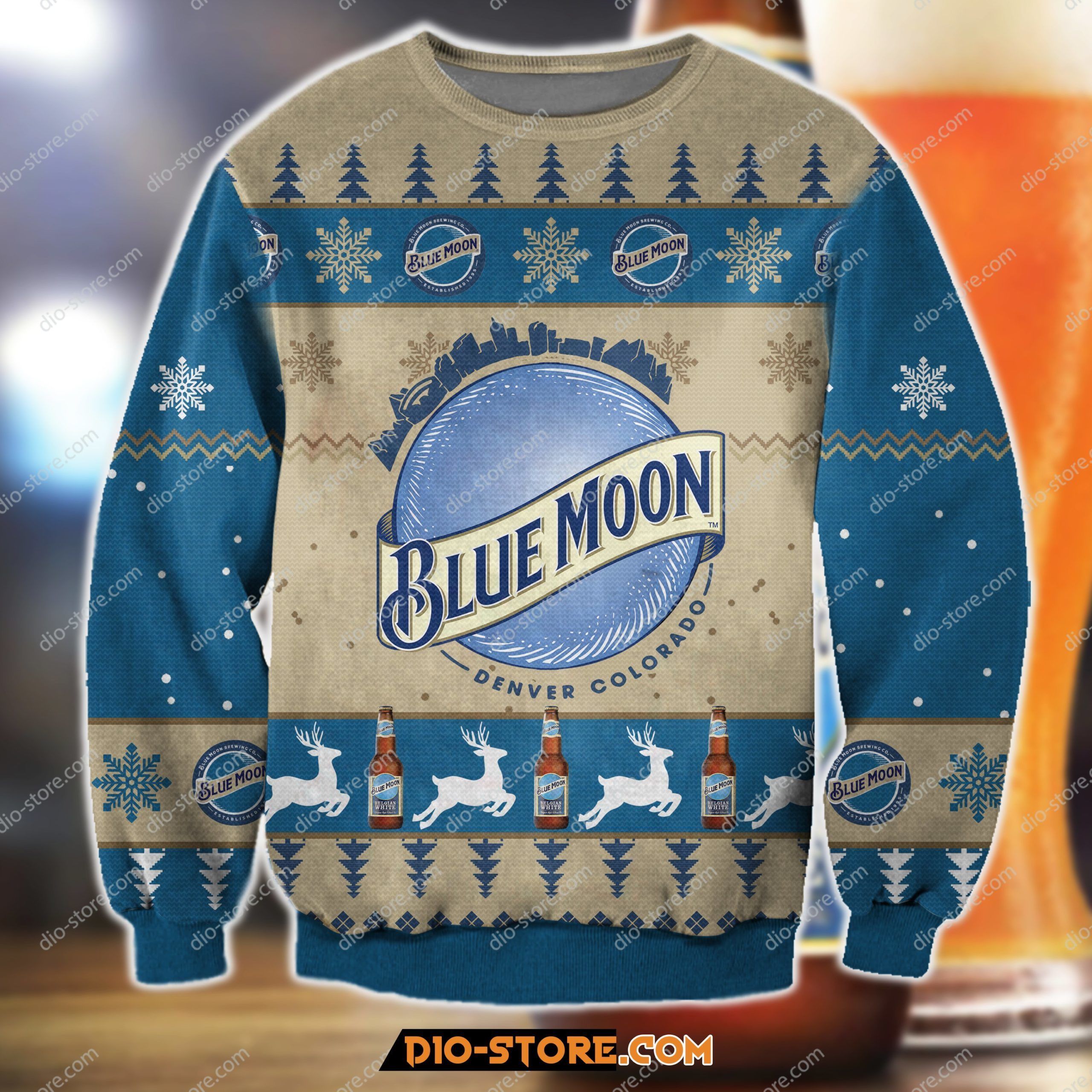 Blue Moon Knitting Pattern 3D Print Ugly Christmas Sweater