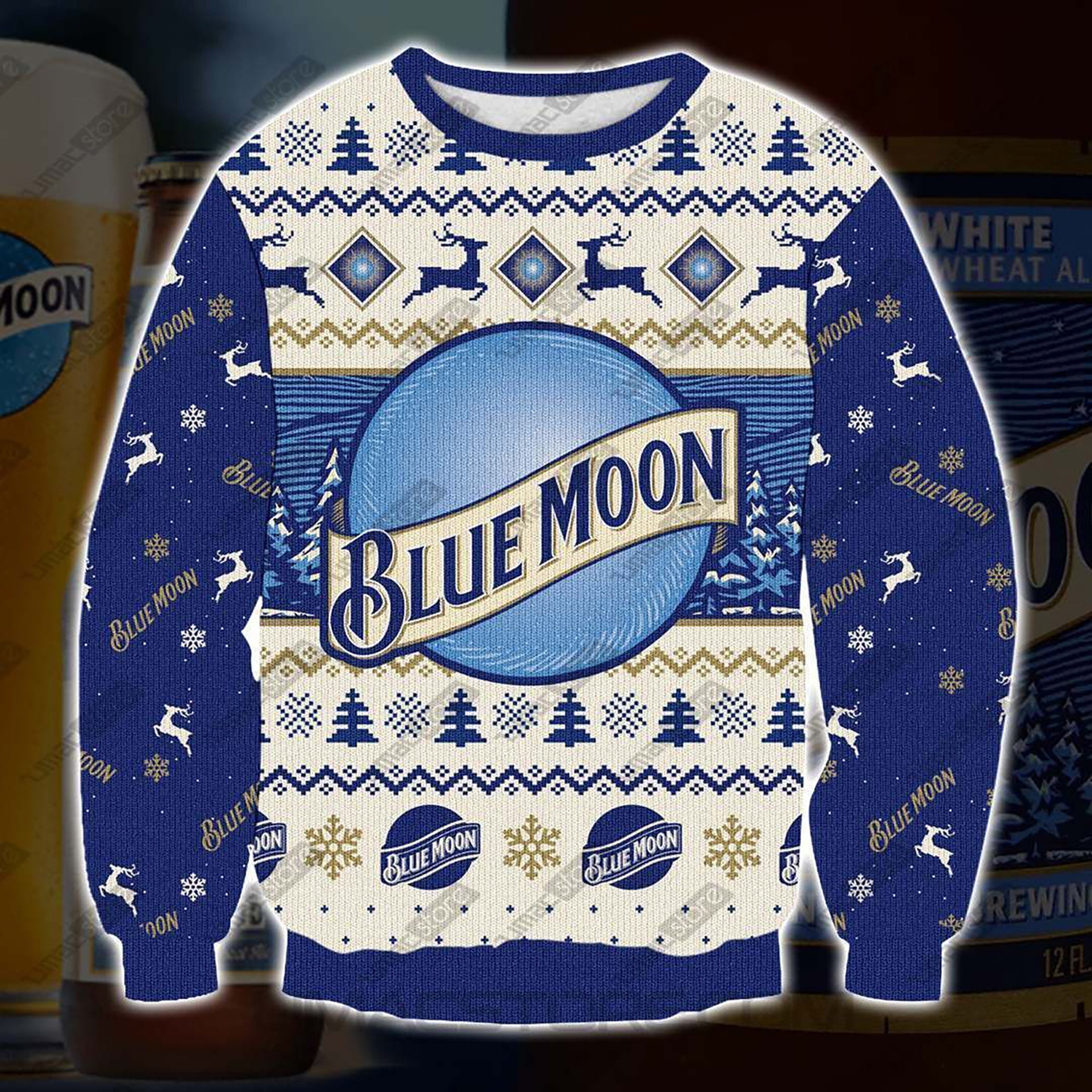 Blue Moon Print Ugly Christmas Sweater