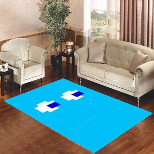 Blue Pacman Inspired Rectangle Area Rug – Full Print Carpet For Living Room & Bedroom Home Decor