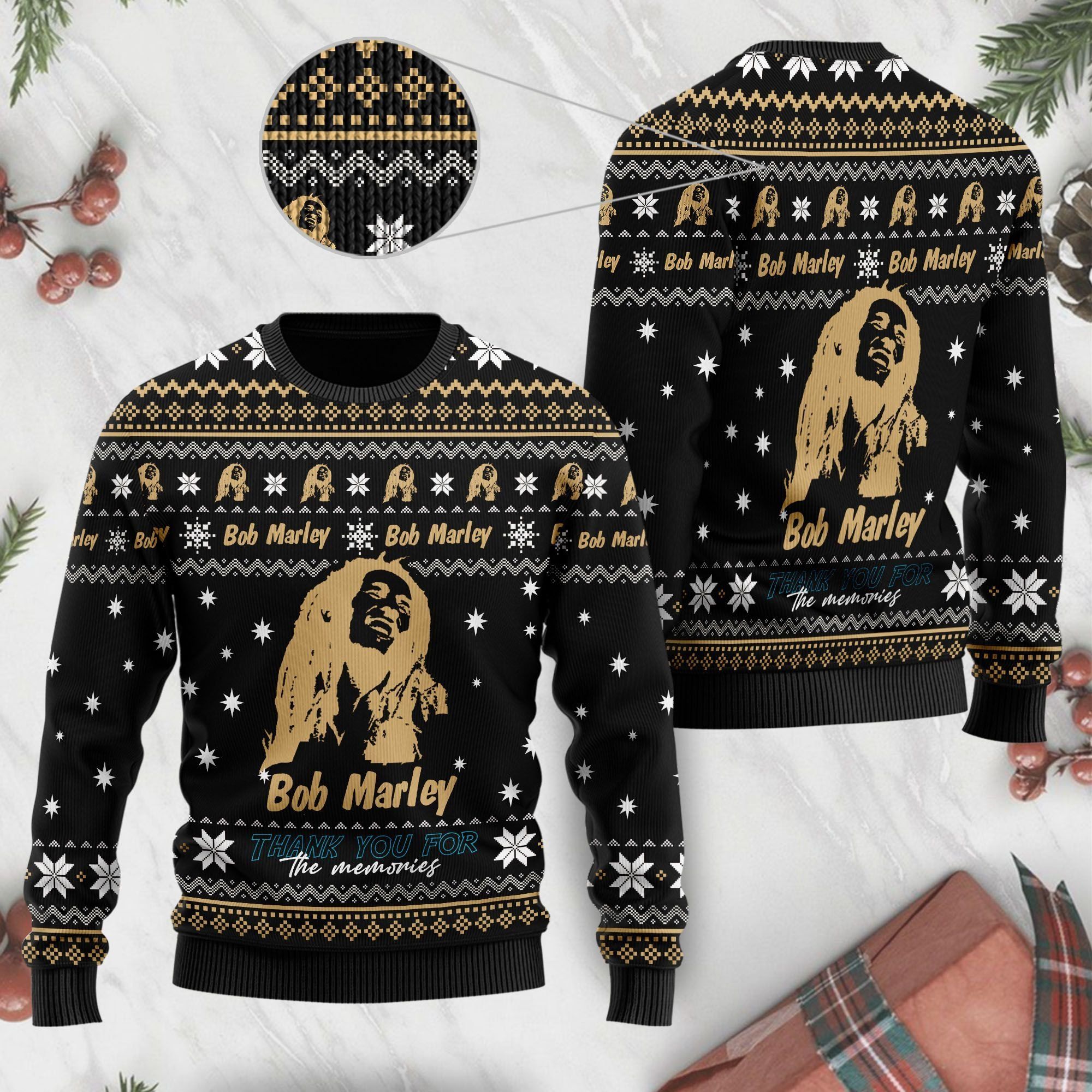 Bob Marley Thank You For The Memories Ugly Christmas Sweater Full Size For Fans