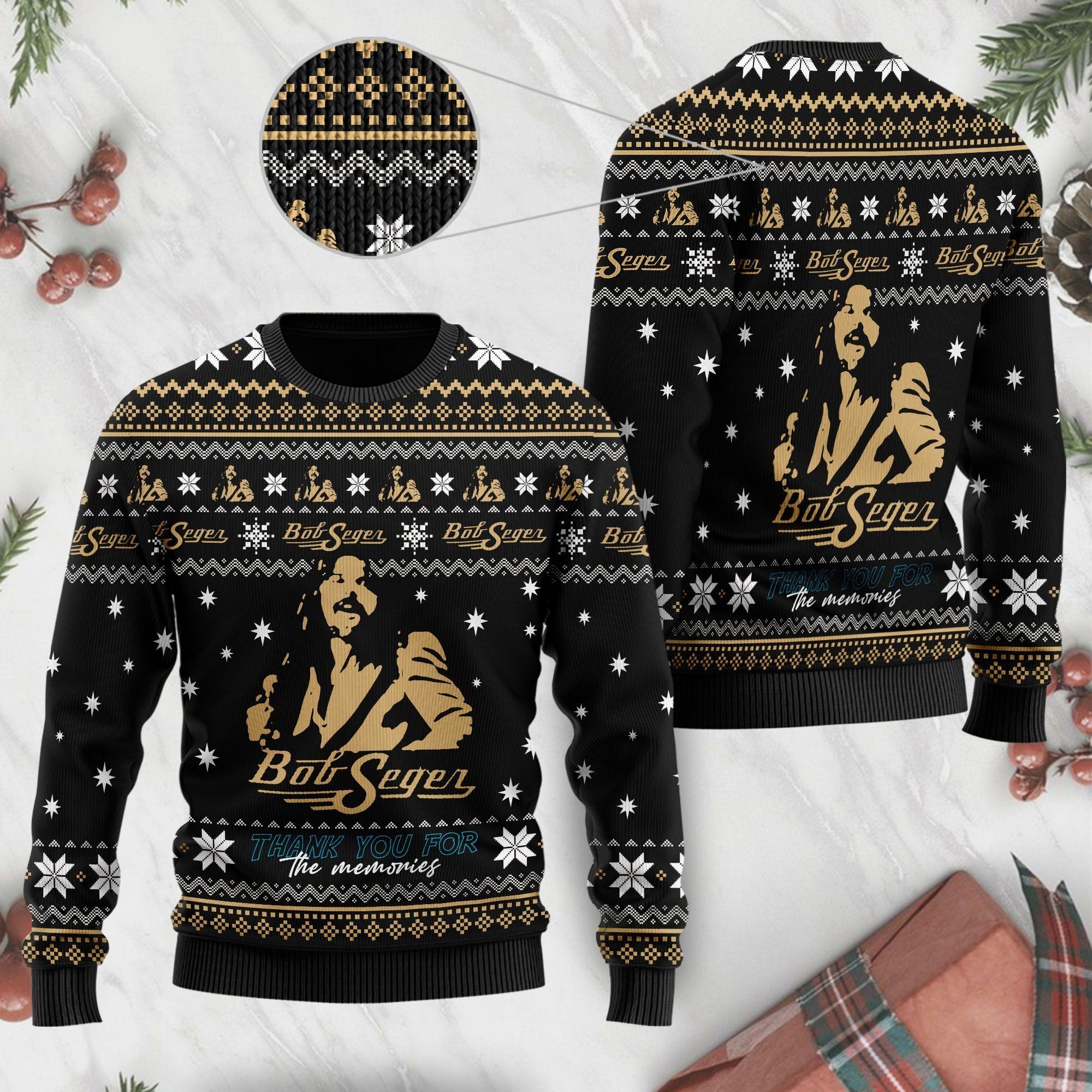 Bob Seger Thank You For The Memories Ugly Christmas Sweater Full Size For Fans